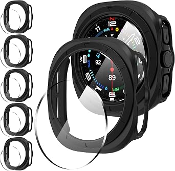 Suoman 5+5 Pack for Samsung Galaxy Watch 7/8 Ultra 47mm 2024/2025 Case, [Anti-Scratch] 9H Tempered Glass Screen Protector+All-Round PC Matte Protective Cover Bumper