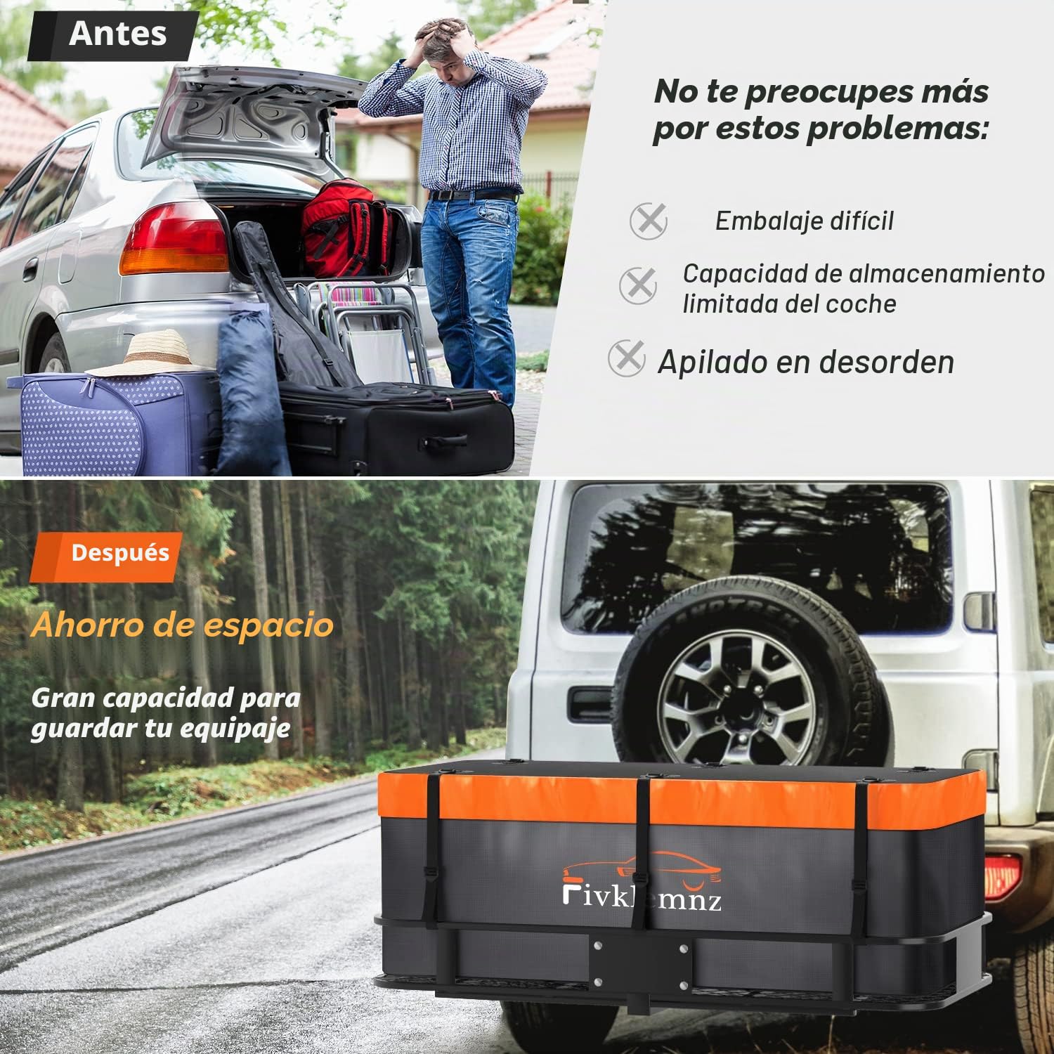 Bolsa para portaequipajes con Enganche, 566 l, 100% Impermeable, para Bandeja de Carga (150 x 61 x 61 cm), con 6 Correas reforzadas y candado, para vehículos con Cesta de Remolque de Acero (Grande)