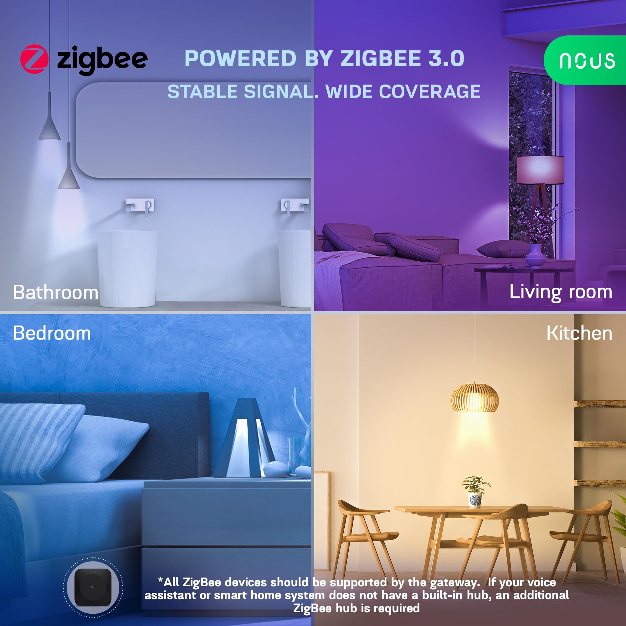 NOUS Lampadina LED Intelligente P8Z ZigBee 3.0 GU10 RGB, 3 Pack, 420Lm, 4,9W, 16 Milioni di Colori, Bianco Regolabile da 2700K A 6500K, Compatibile con Alexa e Google Home, Richiede un Hub ZigBee