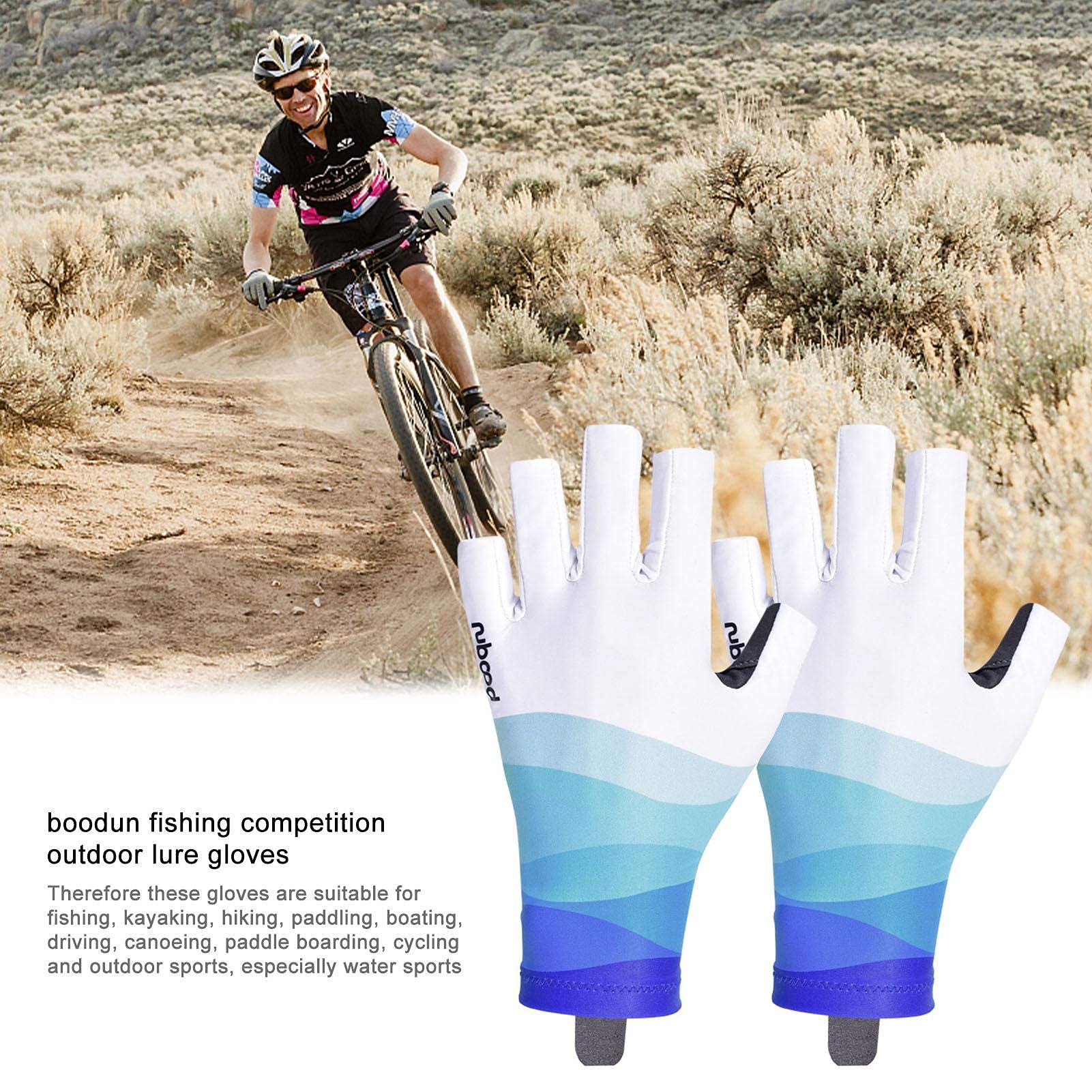 1Pair Fishing Gloves,UV Protection&Non-Slip&Quick-Drying Fingerless Gloves for Men Women Fishing, Kayaking, Hiking, Driving, Canoeing, Rowing-Ocean Blue/XL