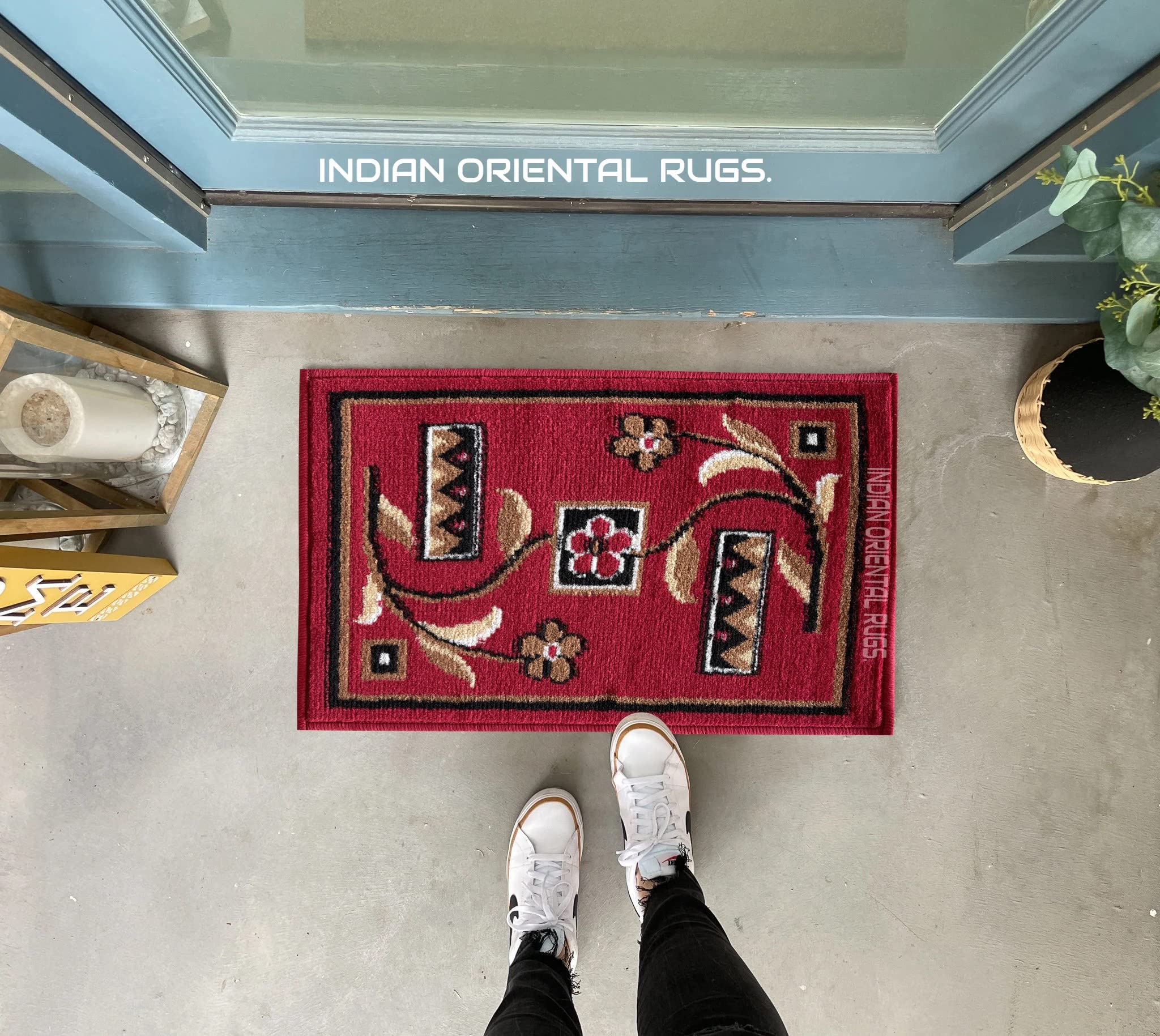 Poly Viscose Touch Anti Slip Floor Door Mat in Home Kitchen Office Entrance Mat [ Red 40 x 57cm ]