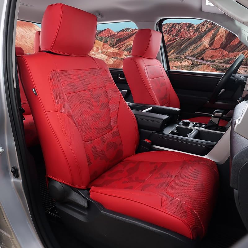 Capa de Banco sob Medida para Toyota Tundra SR/SR5 2022–2027, Couro Sintético, Camuflagem Vermelha, Kit Completo com 14 Peças WeatherWard