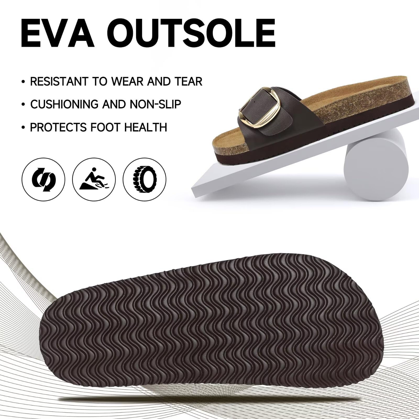 Wizshoe Sandalias Mujer Cómodas Sandalias de Pala Plantilla de Corcho Hebilla Ajustable Zapatillas Verano Punta Abierta EU 36–42