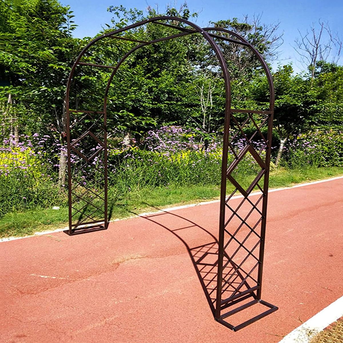 Arche de jardin en métal marron pour plantes grimpantes - Support de treillis en fer - 2 m de large x 2,7 m de haut - Parfait pour les rosiers, les vignes et l'aménagement paysager du jardin