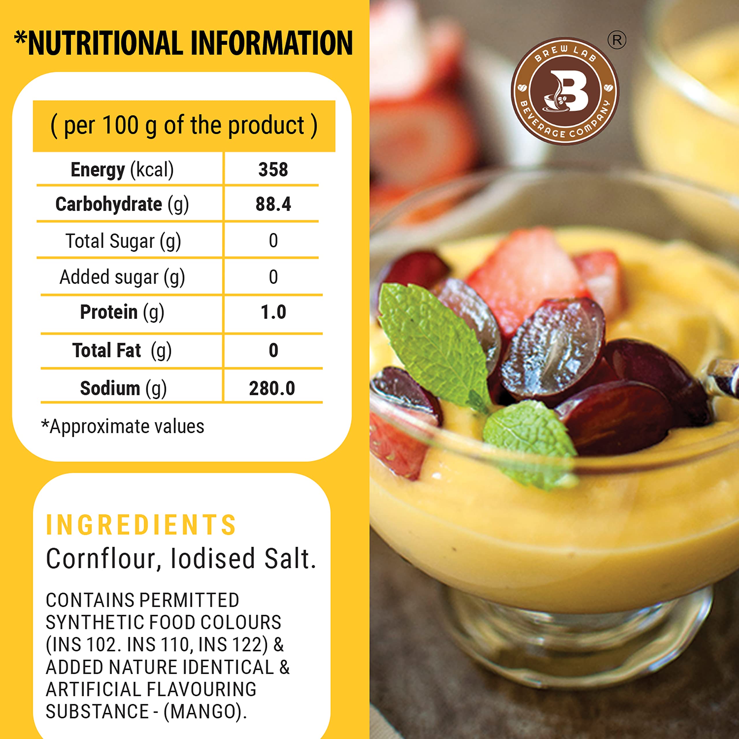 Brew Lab Mango Flavor Custard Powder | For Desserts, Pudding, Fruit Salad 250 g 2