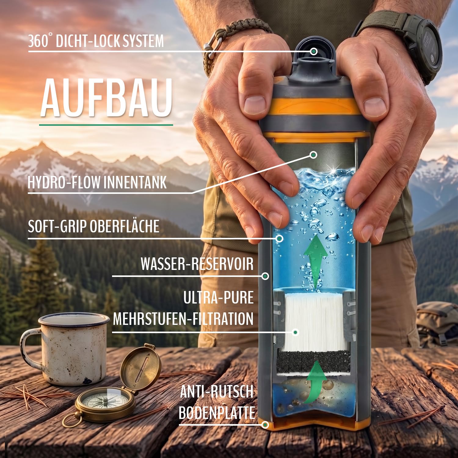 Wasserfilter Flasche I Outdoor Survival Trinkflasche Filter 500 ml