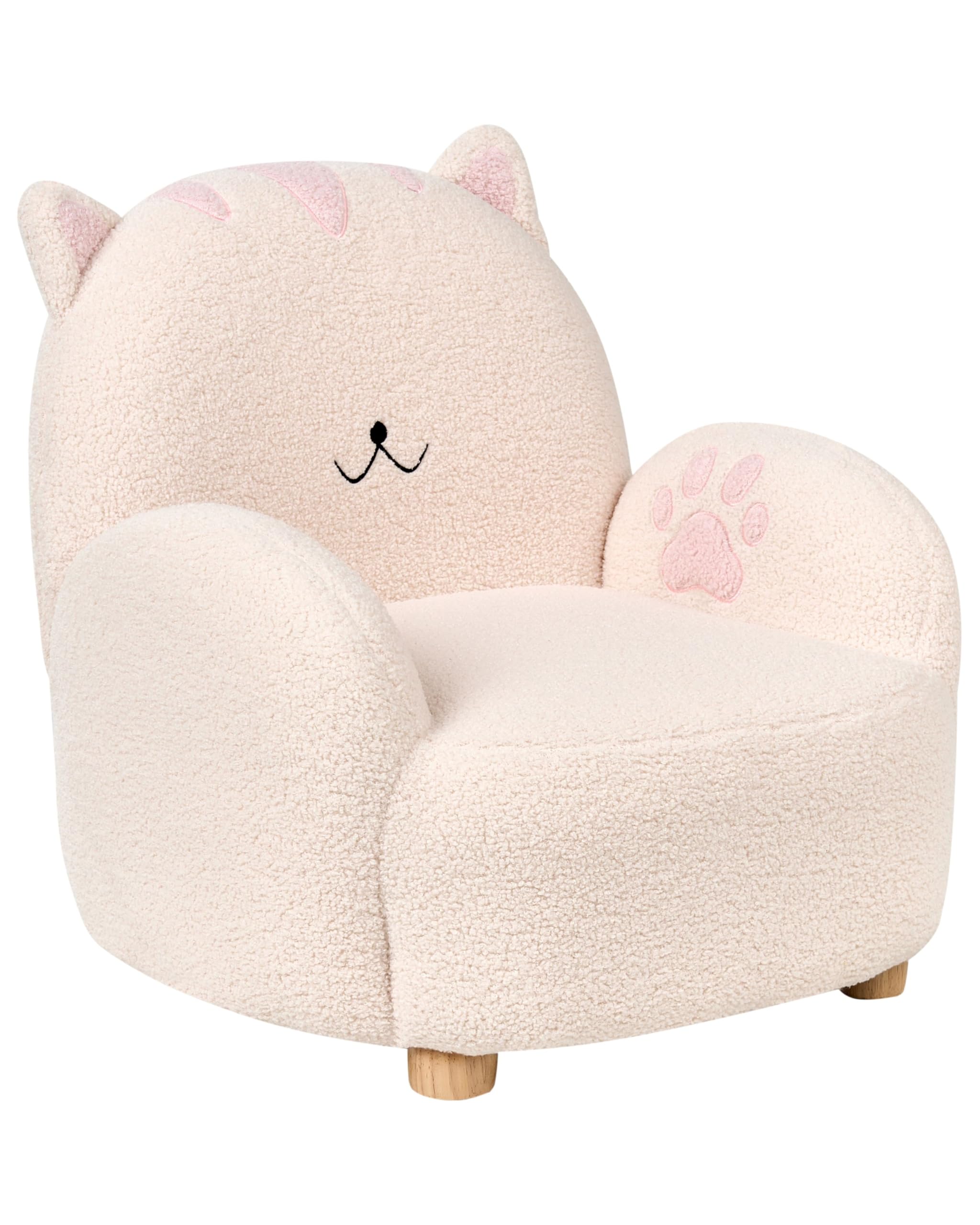 Fauteuil pour Enfants en Bouclé en Forme de Chat Rembourré Blanc Cassé Zoar