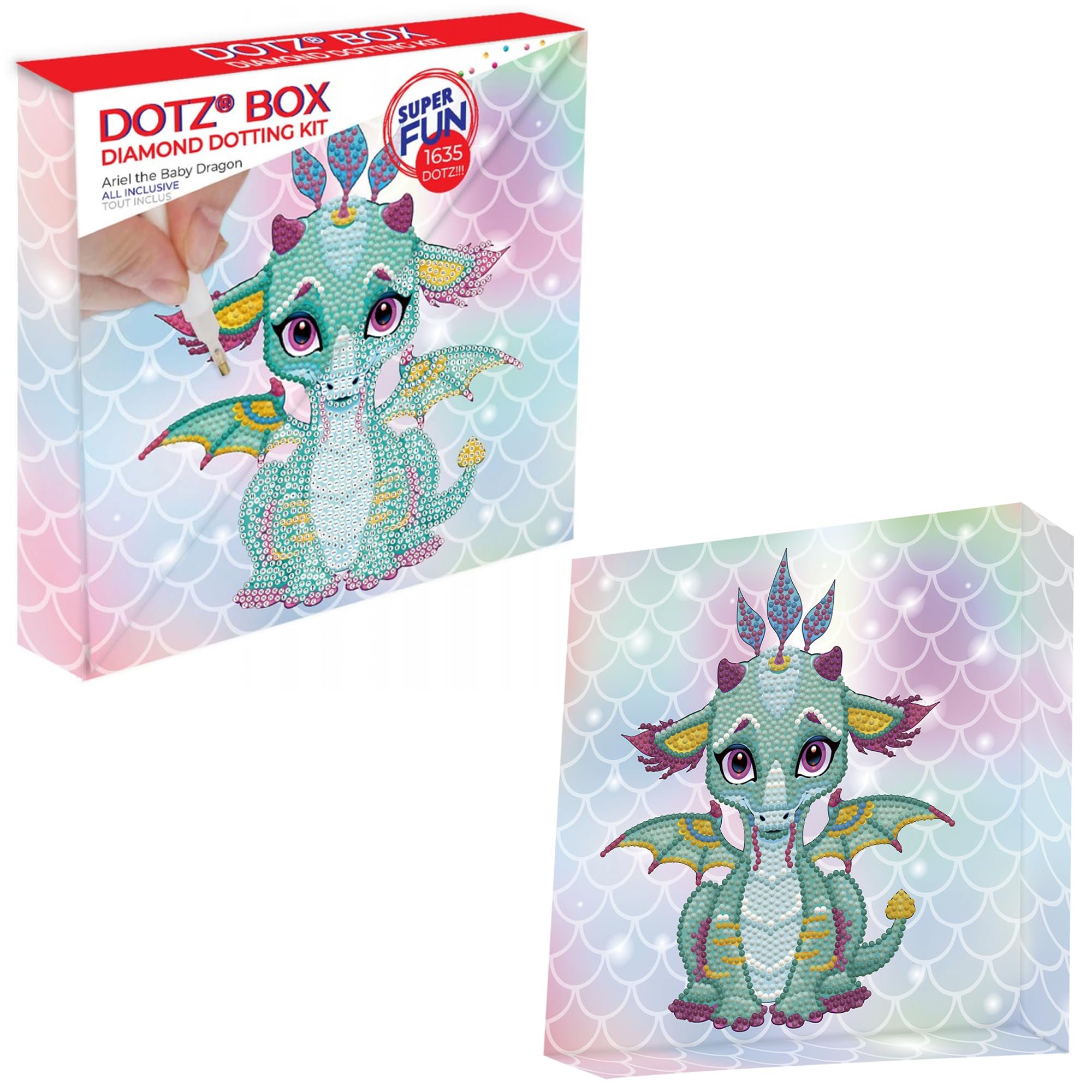 Diamond Dotz Box – Quadro Drago Ariel Su Tela 22x22 Cm, Kit Creativo Con Diamantini