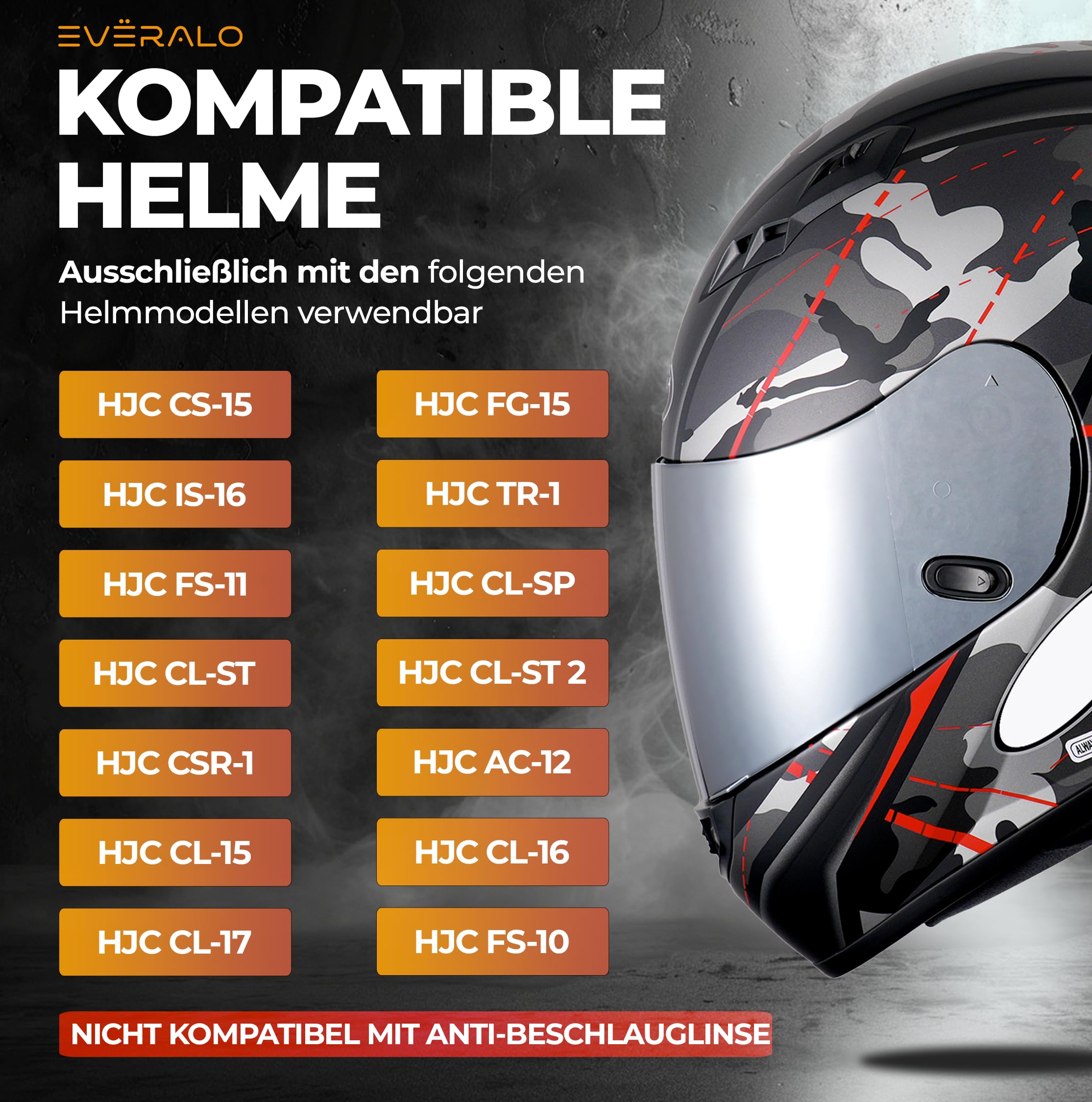 Visier Kompatibel Mit HJC Cs15 - Fg15 - Is16 - Tr1 - Fs11 - Ac12 - Cl15 - Cl16 - Clsp - Clst - Cl17 - Csr1 - Fs10 - Fs15 - Hj09 (Verspiegelt Chrom)