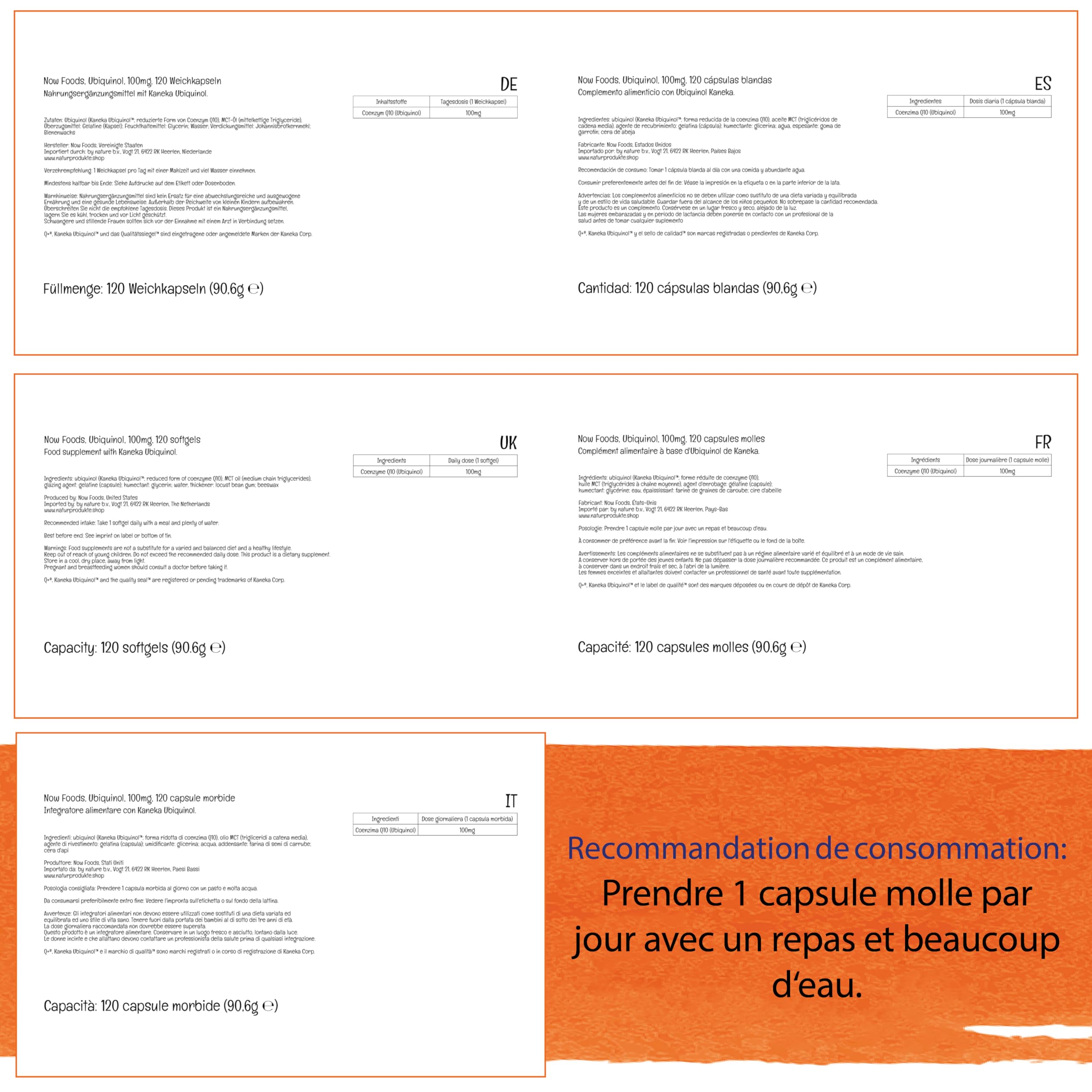 Now Foods, Ubiquinol, 100mg, 120 Capsules molles, Testé en Laboratoire, Coenzyme Q10, Sans Gluten, Sans Soja, Sans OGM