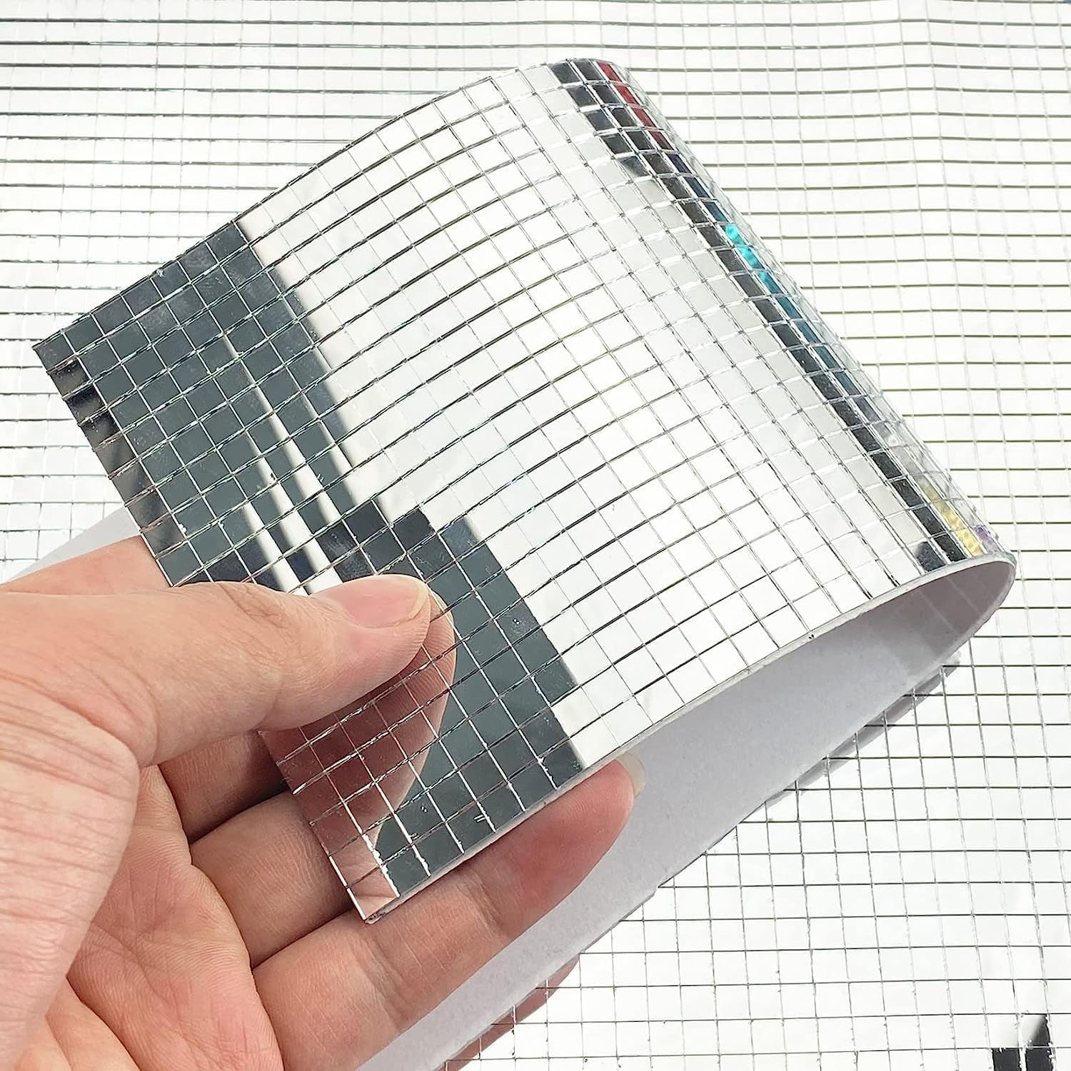 JENY Self-Adhesive Mirrors Tiles Sticker for DIY Craft Decoration, Mini Glass Square Mirror Tiles Sticker for Home Crafts Glass Mosaic Tiles Wall Decal (Silver)-image-45