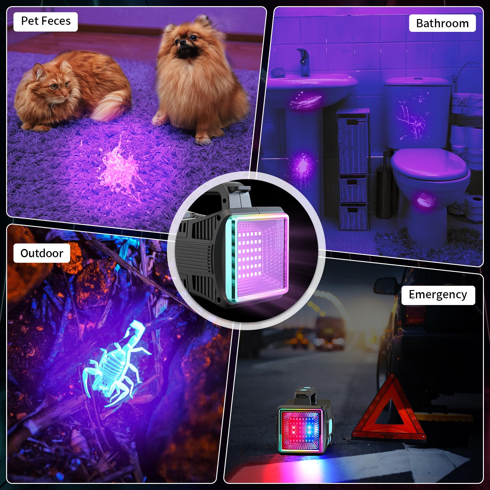 VIDOME Linterna recargable, linterna LED con foco extra grande, linterna UV de espera ultra larga, luz negra, impermeable, con salida USB como banco de energía