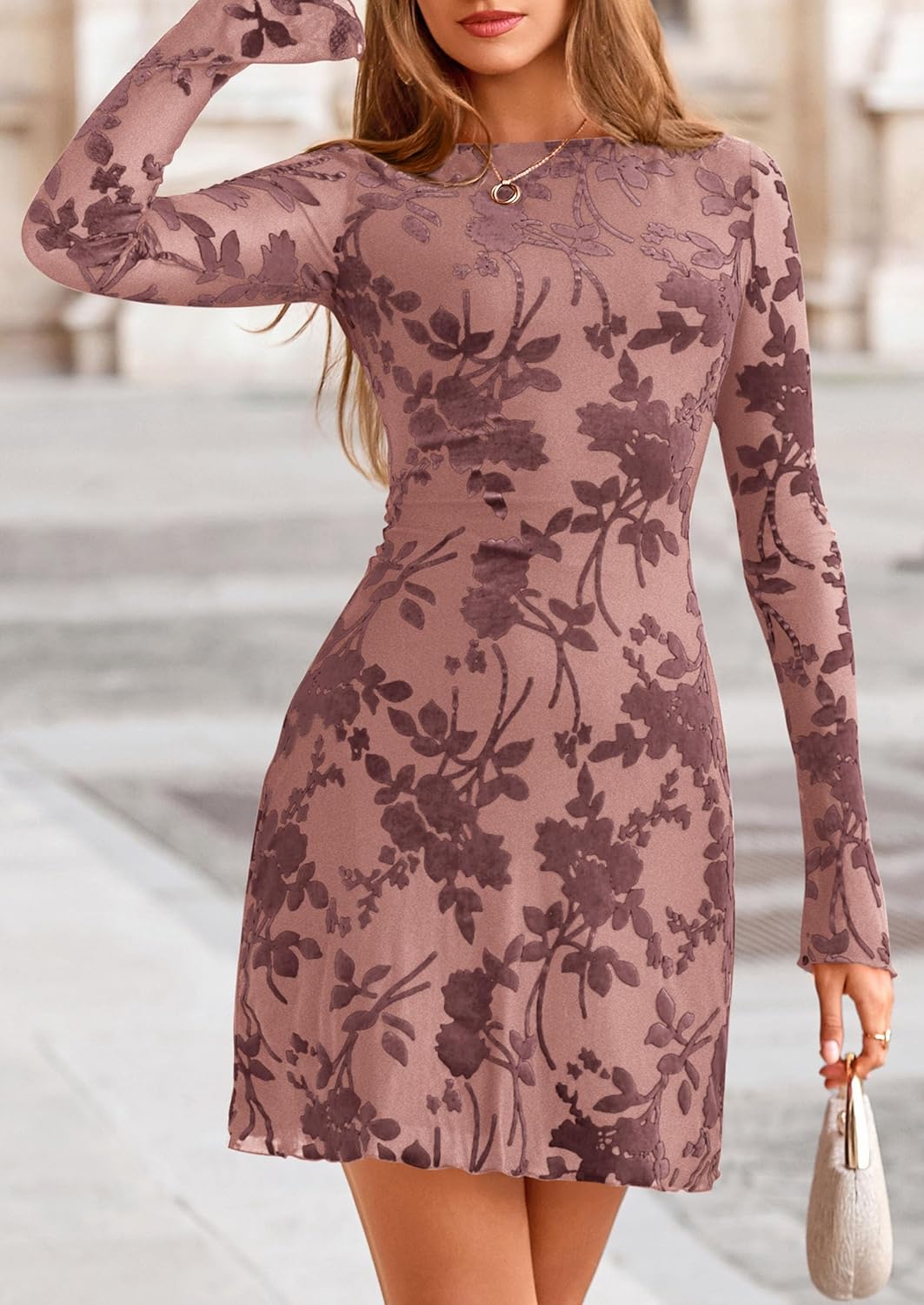 PRETTYGARDEN Women's 2026 Fall Fashion Floral Long Sleeve Mini Dress Mesh Bodycon Short Party Date Night Going Out Dresses - Image 5