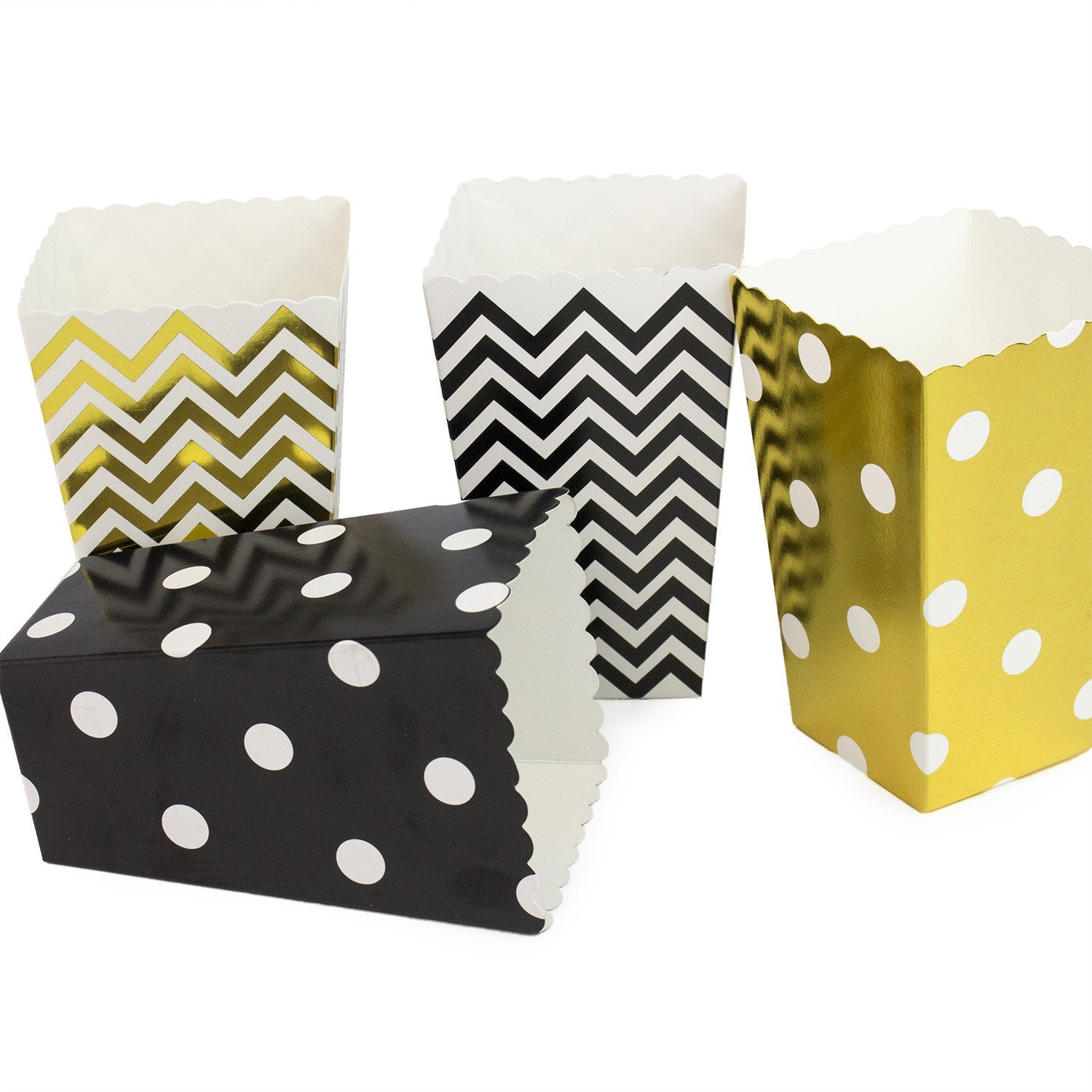 Chevron/Polka Dot Popcorn Candy Boxes, Black Gold Party Favors for Bridal/Baby Shower 48PCS