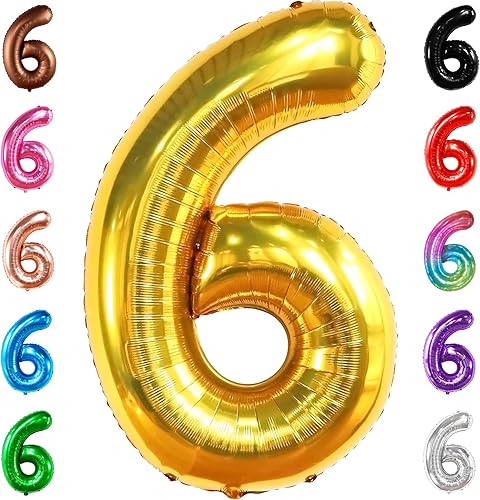 Katchon, Globos dorados del número 6 para cumpleaños de niña, grandes, de 40 pulgadas, globos de 6 cumpleaños para decoraciones de cumpleaños de 6