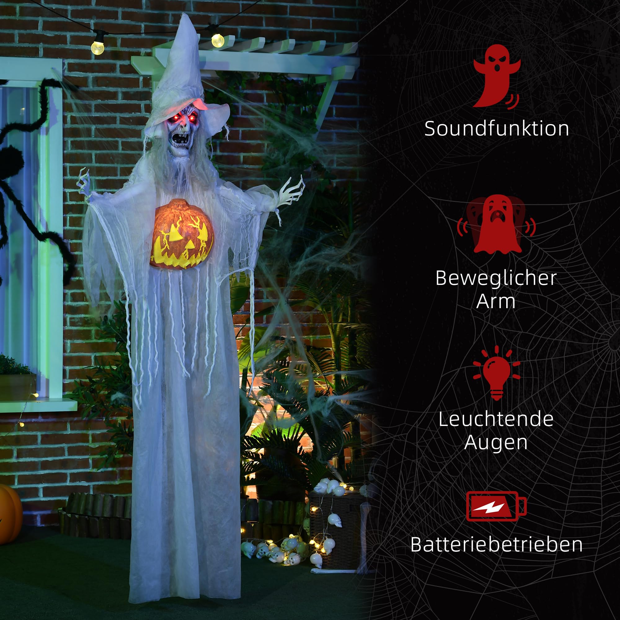 HOMCOM 183cm Dekoracja Halloween z Głową Dyni, Duch Halloween