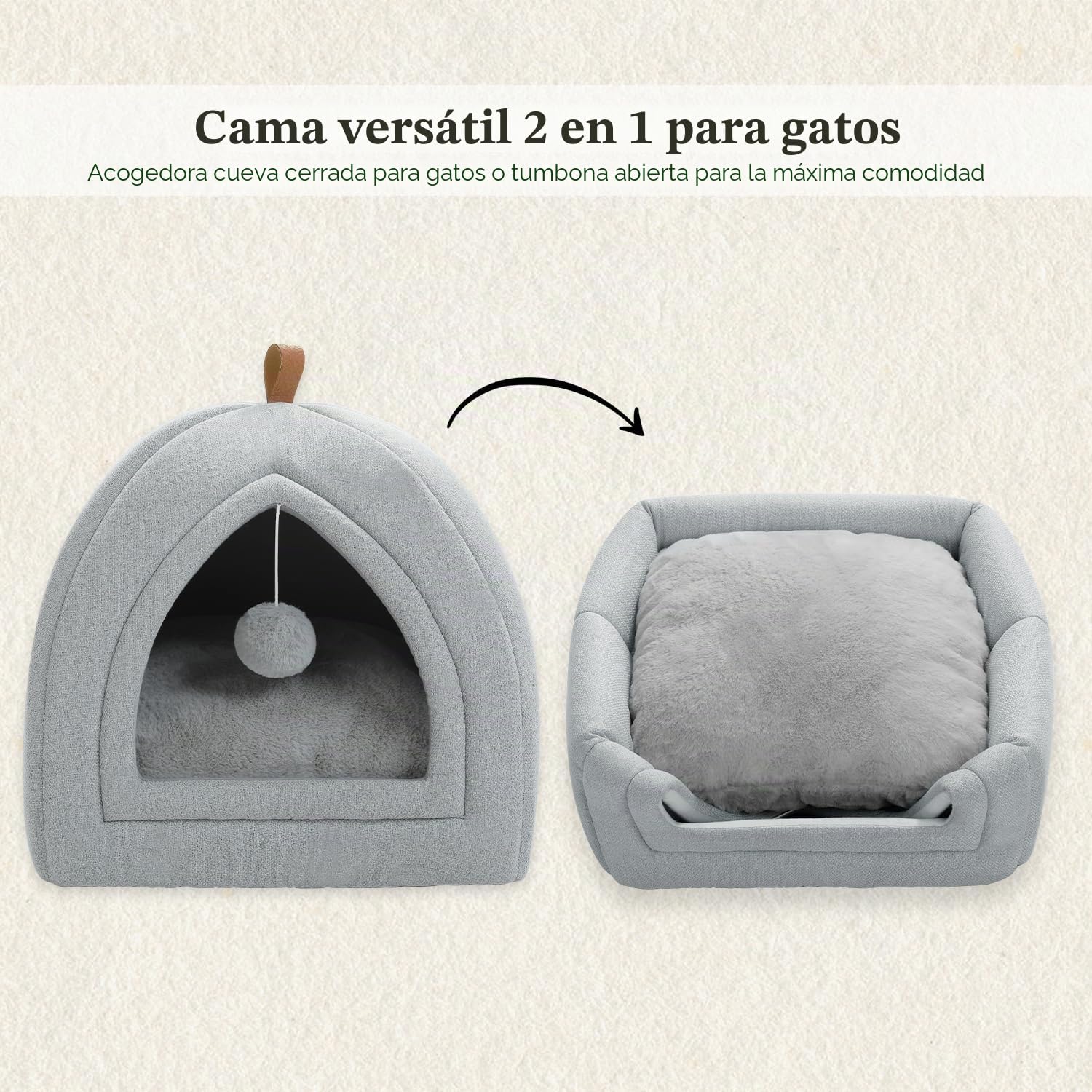 PAWZ Road Cueva para gatos con cojines lavables, cama para perros pequeños, casa para animales pequeños, cama para dormir para gatos, casa para gatos interior, gris, 40x40x40cm
