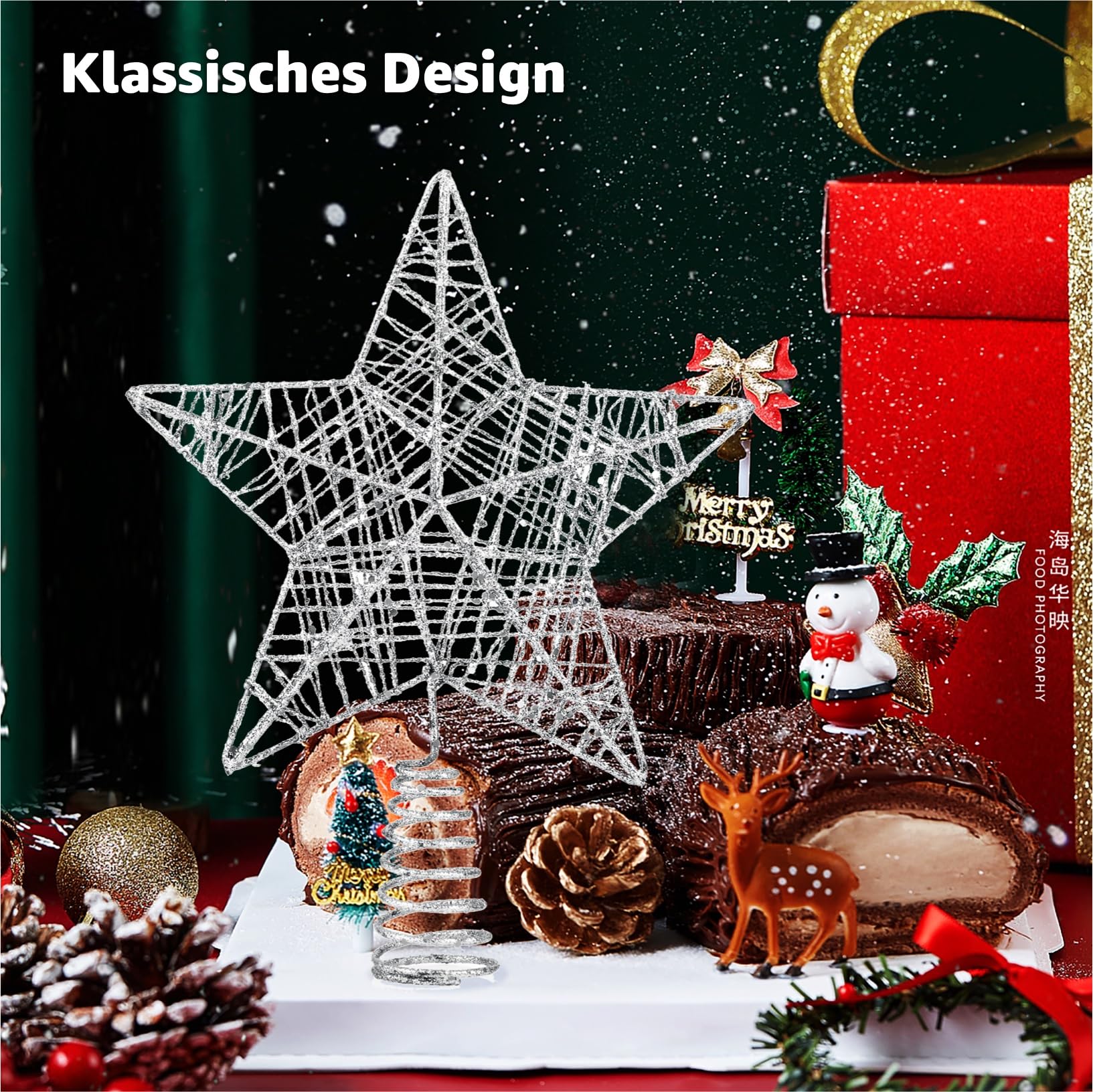 Boîte 6 Décoration Sapin De Noël étoile Argentée 100 Mm Plastique