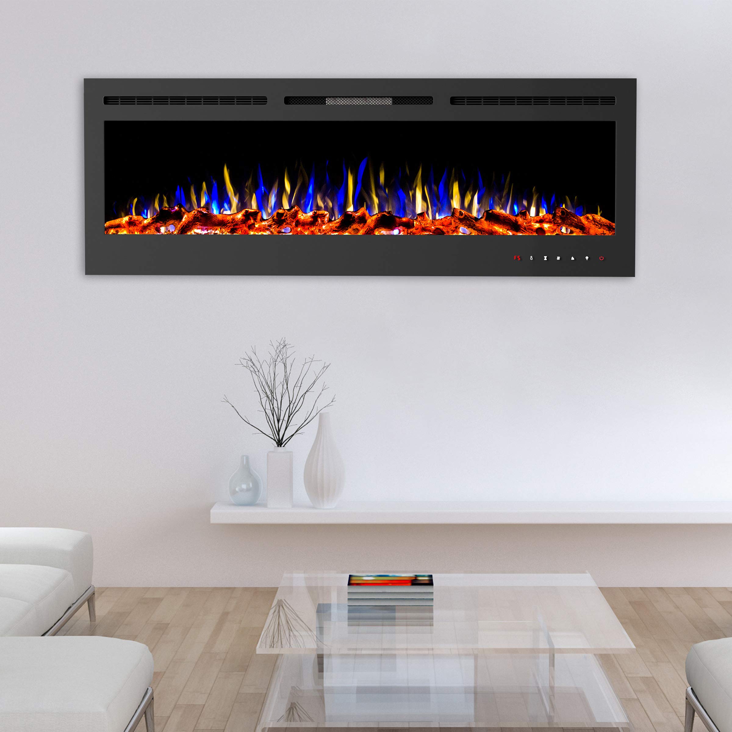 Amazon.com: 72” Electric Fireplace- Front Vent, Wall Mount or Recessed-3  Color LED Flame, 10 Fuel Bed Colors u0026 3 Media-Touch Screen u0026 Remote Control  by Northwest : Home u0026 Kitchen