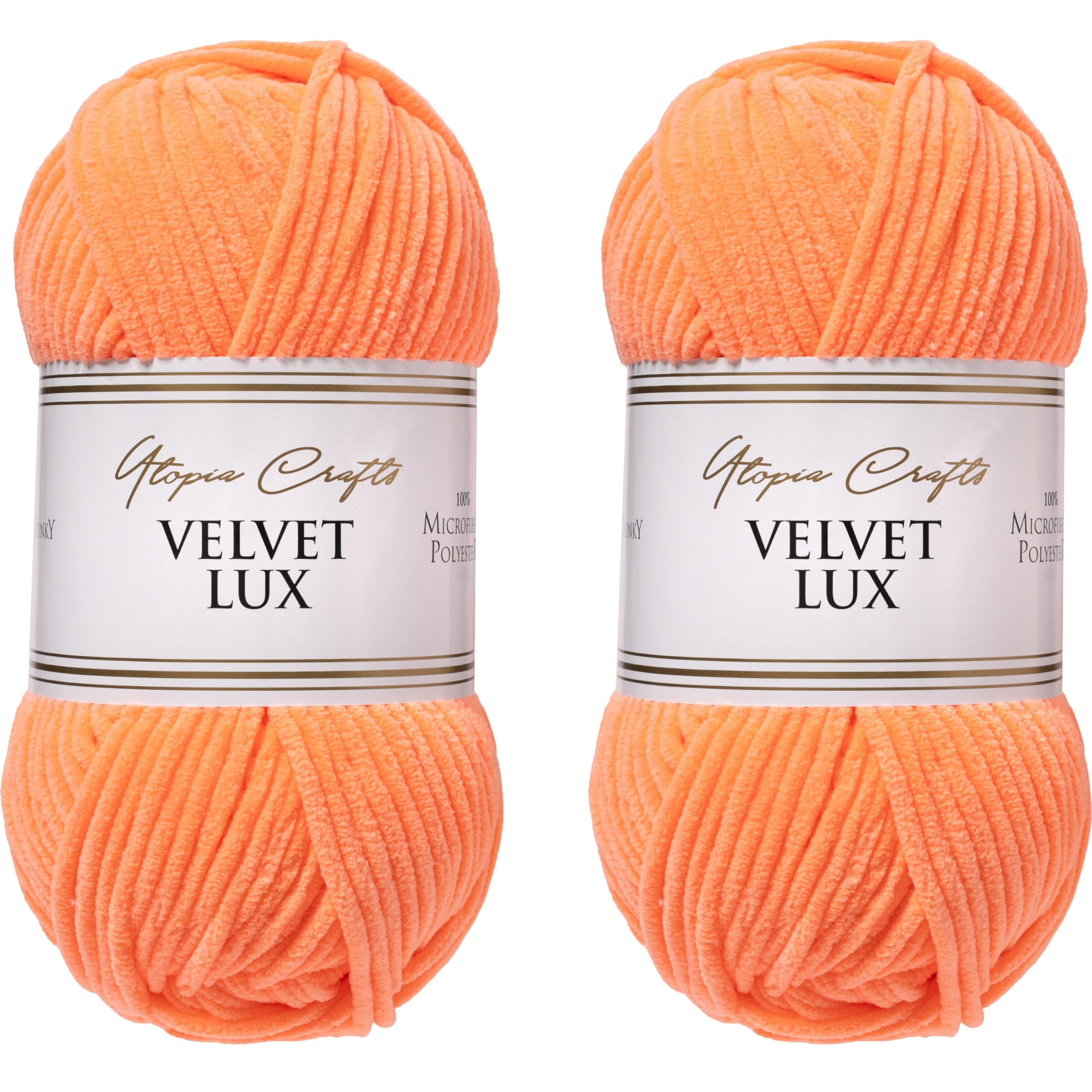 Utopia Crafts Velvet Lux Chenille Super Soft Chunky Yarn for Knitting and Crochet 2X 100g (Soft Peach)
