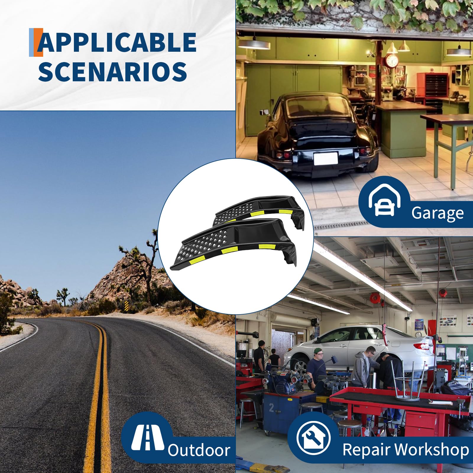 Garvee Rampas para Coches de Acero al Carbono de 3,6 Toneladas, Elevador de Vehículos con Tiras Reflectantes de Seguridad, Superficie Antideslizante para Mantenimiento y Cambio de Aceite, Negro