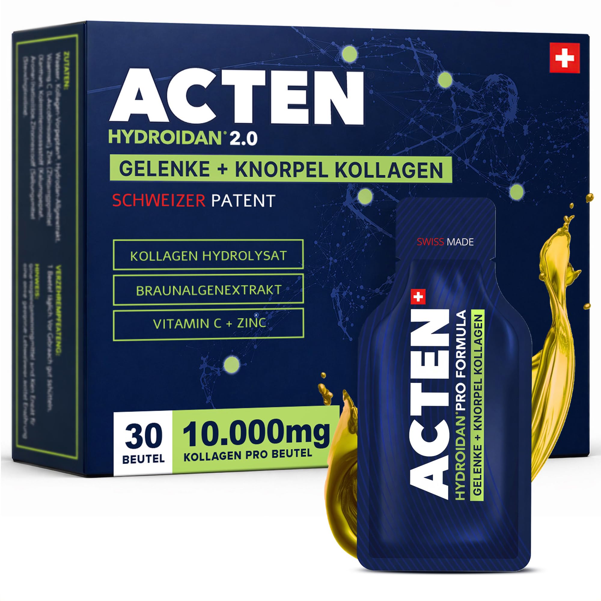 Hydroidan 2.0 Kollagengelenke Gel-Packs Zitrone-Limette Geschmack – 30 x 23 g Trinkbares Gelenkpräparat | Braunalgenextrakt + FORTIGEL-Peptid | Vitamin C & Zink | Patentierte Schweizer Gelmatrix