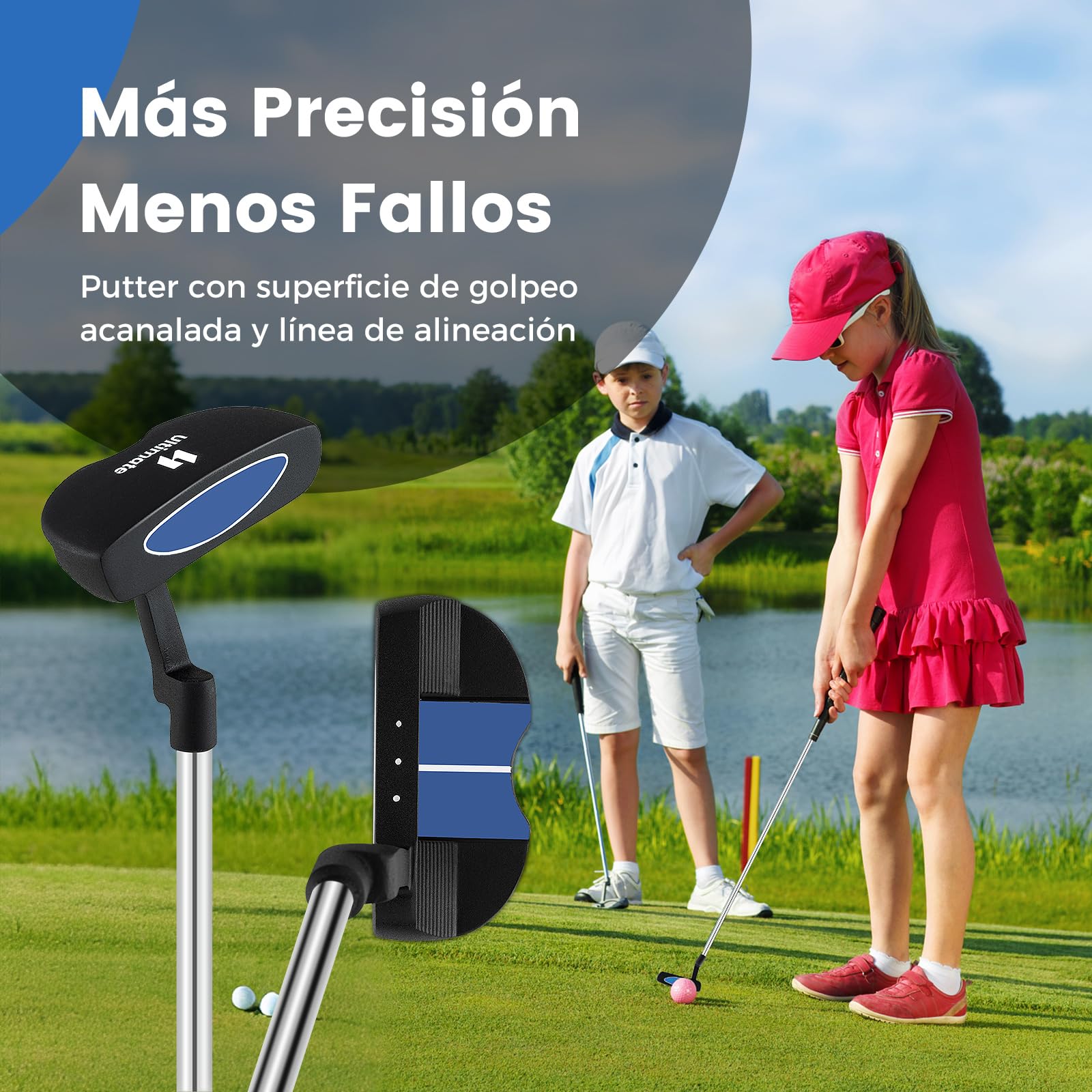COSTWAY Set de Palos de Golf para Niños 8-13 Años, Incluye Madera 3, Hierros 7 y 9, Putter, Bolsa