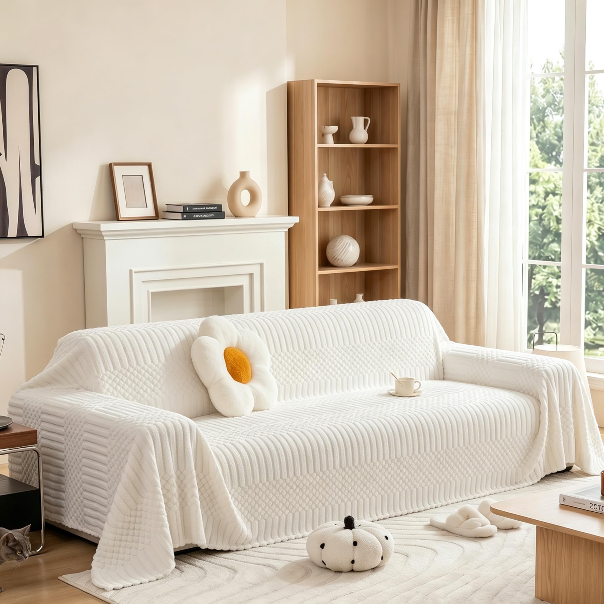 Homcomodar Soft Lightweight Sofa Covers 2 Seater Beige,180 x 260 cm