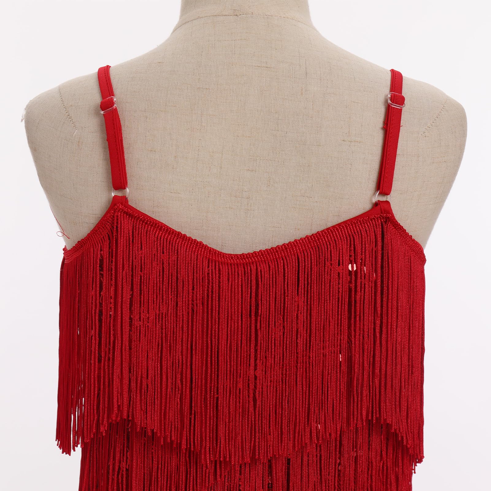 FYMNSI Robe de danse latine pour filles - Tenue de danse de salon - Col en V - Paillettes scintillantes - Pompons à franges