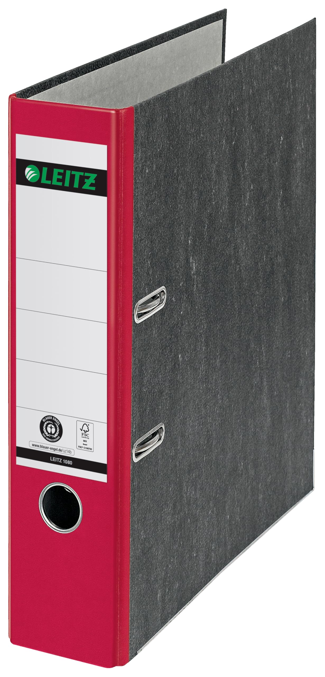 Leitz 180° Lever Arch File Classic Marbled, CO2 neutral, 100% Recycled Card, 10805025, Red