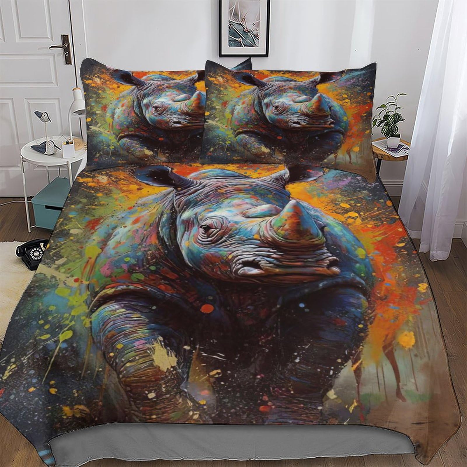 Rhinocéros housse de couette de couette en douce microfibre coton parure king