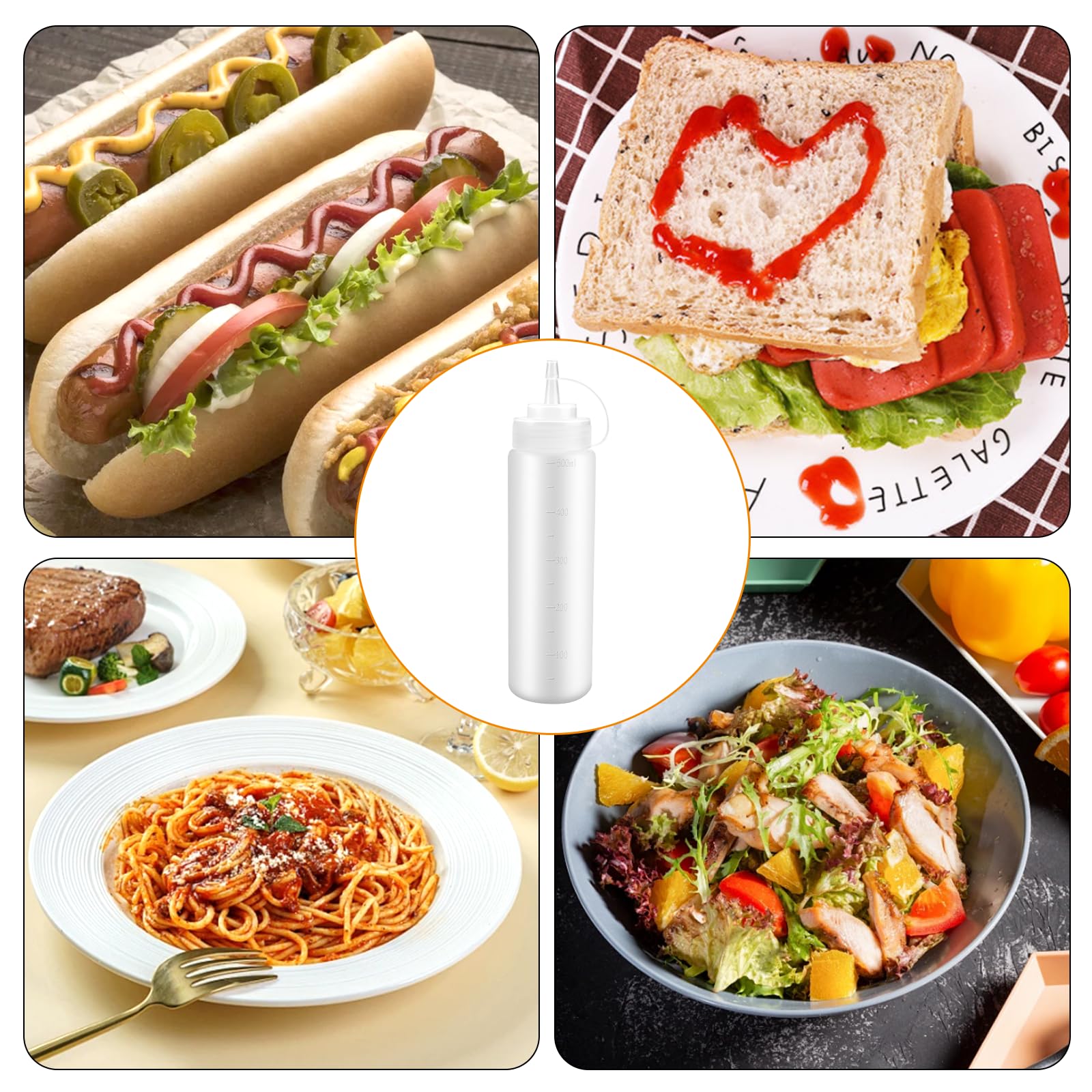 3 Piezas Biberon Cocina,500ml Transparente Condiment Squeeze Bottle,Botella de Salsa de Plástico con Tapa,Sin BPA,Dispensador de Botella para Salsa,Exprimir Condimento Botellas para Ketchup,Mostaza