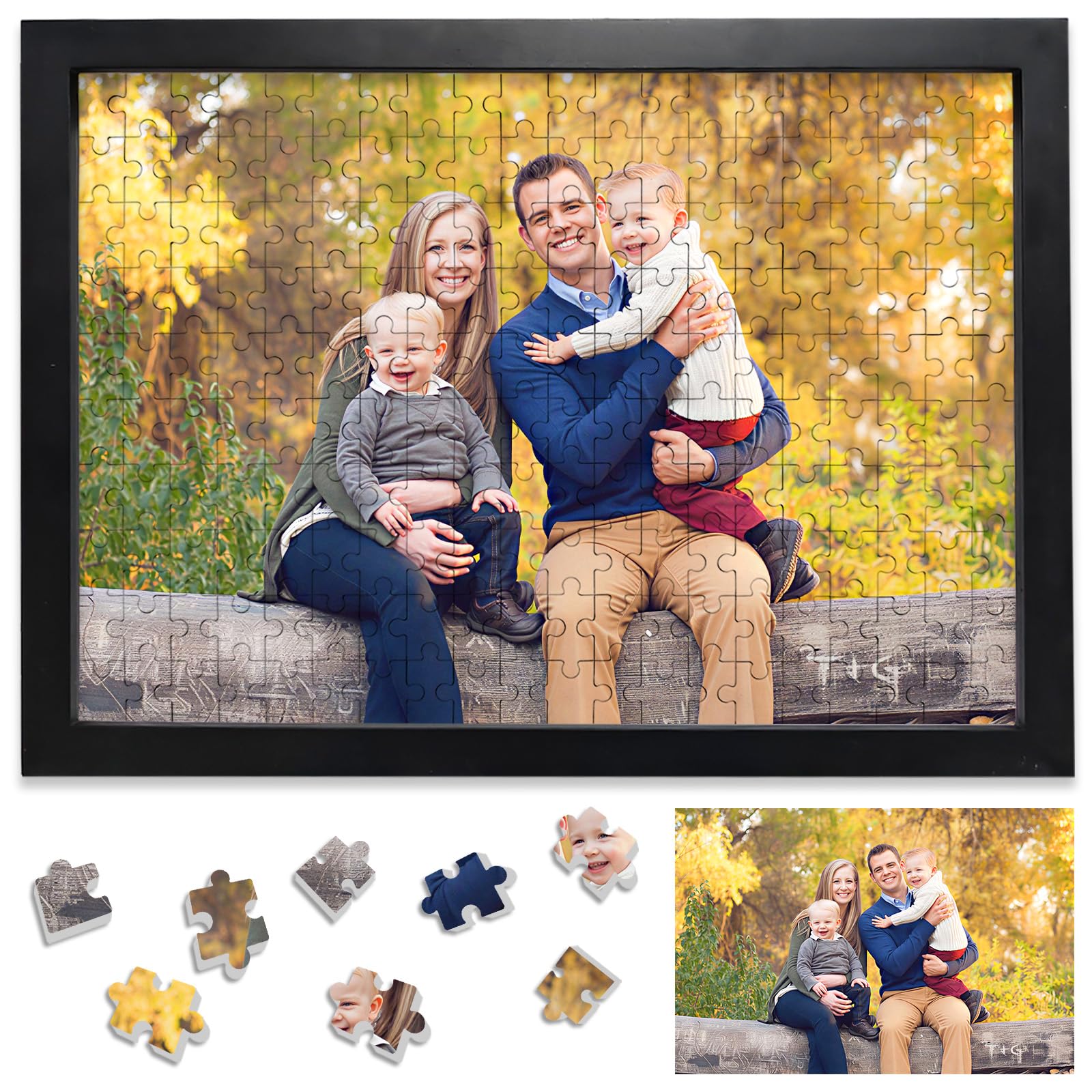 Personalised Jigsaw Puzzles for Adults 200 Pieces,25x35cm Wooden Custom Puzzle with Black Frame,Birthday Gifts for Mom,Personalised Puzzles Gifts for Family,Friend,Pet,Wedding,Graduation Gift