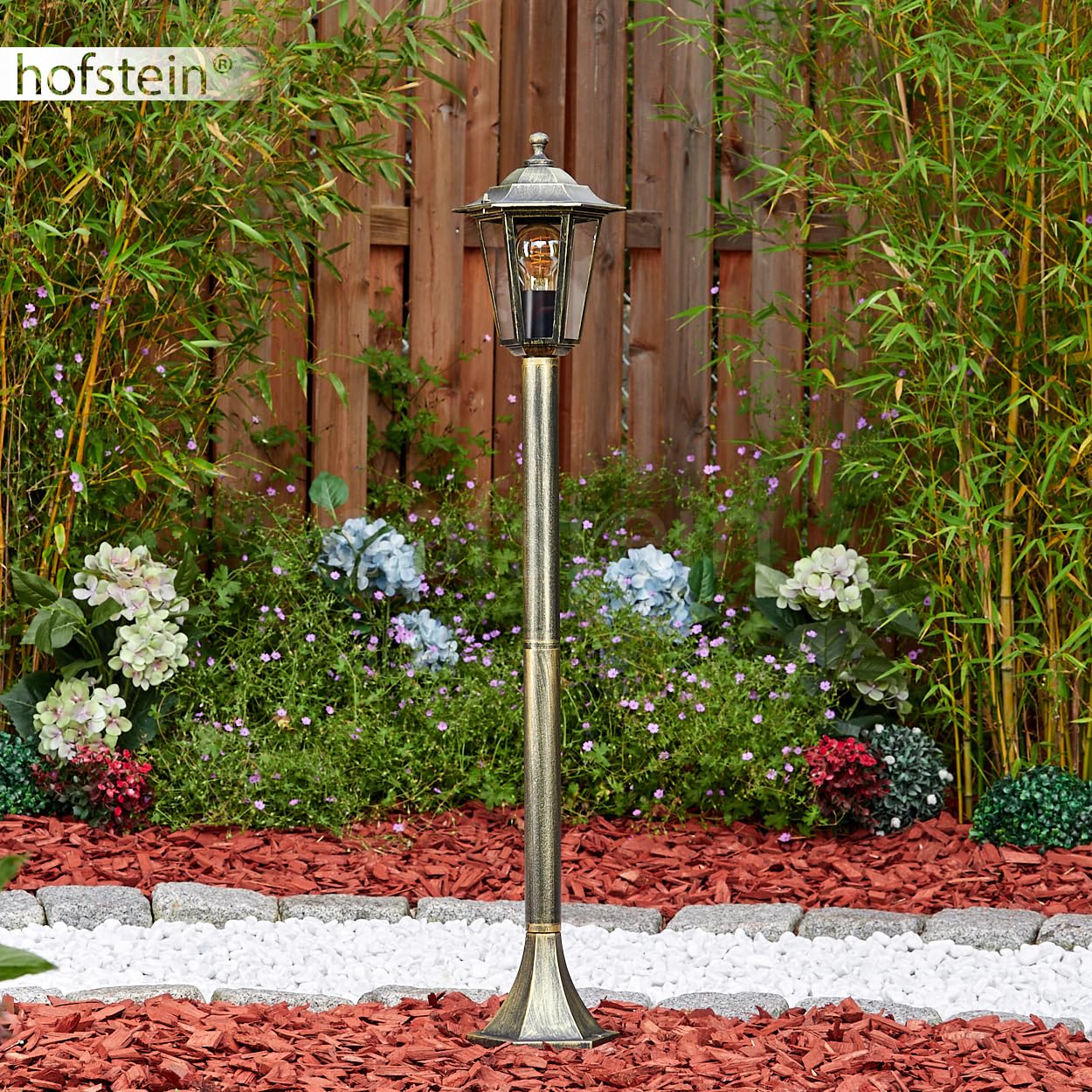 HOFSTEIN zewnętrzna lampa ścienna Loria, metalu/szkła w kolorze brązowym, złotym, przezroczystym, antycznym wyglądzie, wysokość 99 cm, lampa ogrodowa, oświetlenie ogrodowe IP44, 1 x E27 bez żarówki