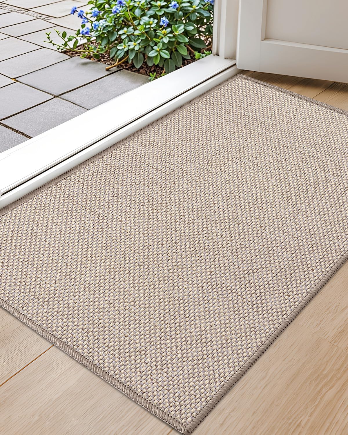 Color&Geometry XLarge Indoor Door Mat Thin, 32"x48"- Anti Slip, Trap Dirt, Easy Clean Long Doormat Inside Rug for House Entrance/Entry Way Floor, Khaki (Rolled-up NO Creases)