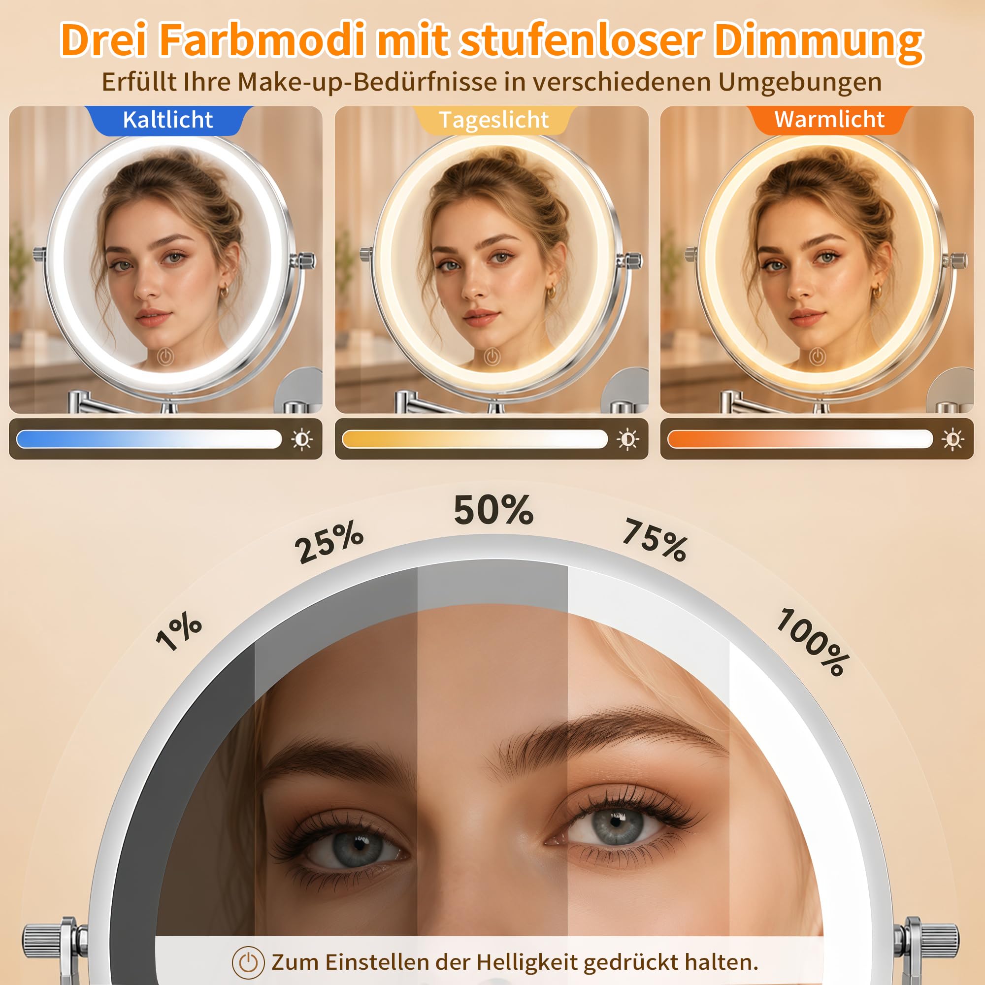 Kosmetikspiegel 30 Fach Vergrößerungsspiegel mit Saugnapf und Beleuchtung