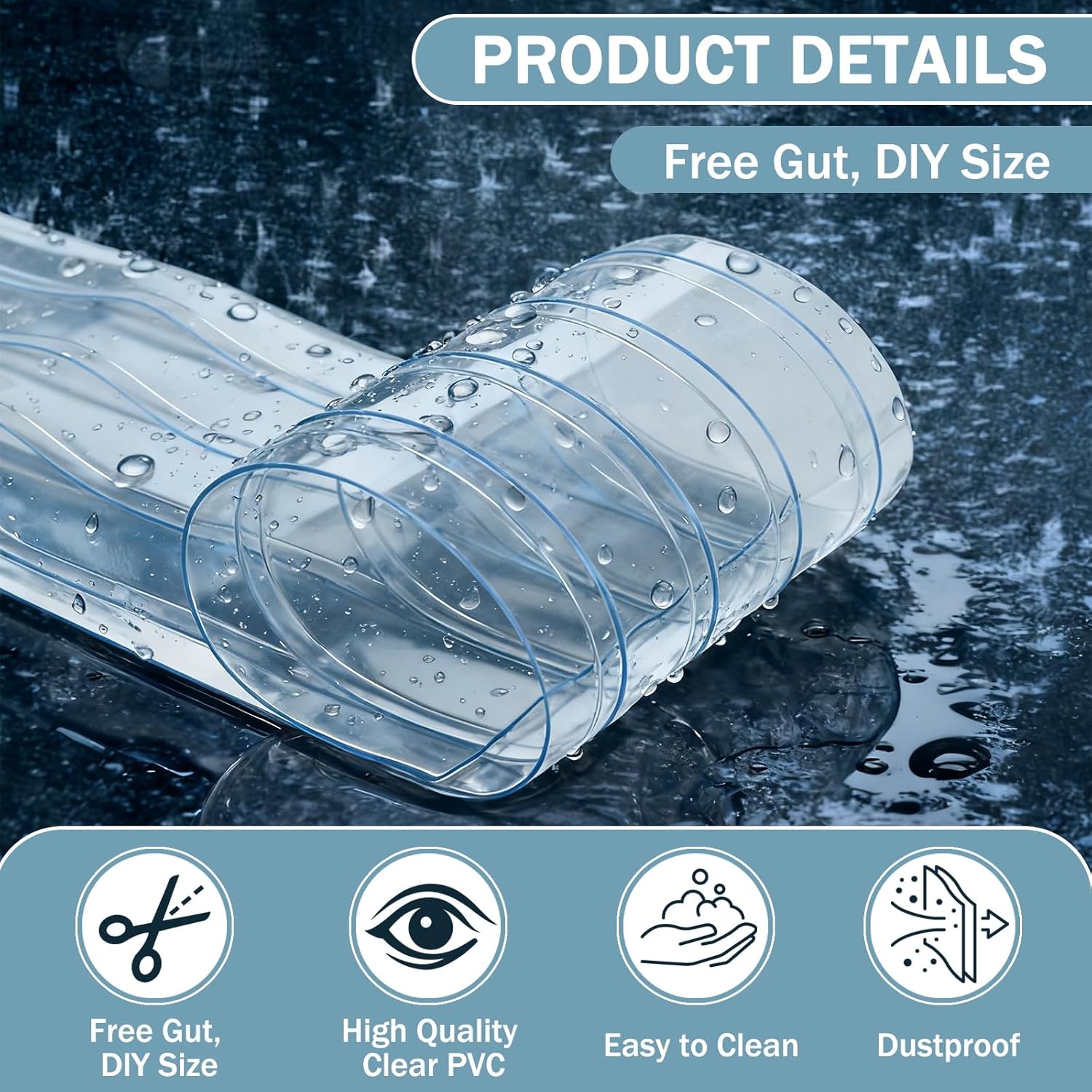 tonchean 164 Ft * 7in * 0.06in Ribbed Plastic Door Strip Bulk Roll, Clear PVC Strip Curtain Replacement Vinyl Strip Waterproof Windshield Shutter for Catering, Pet Animal House and Warehouse Doors