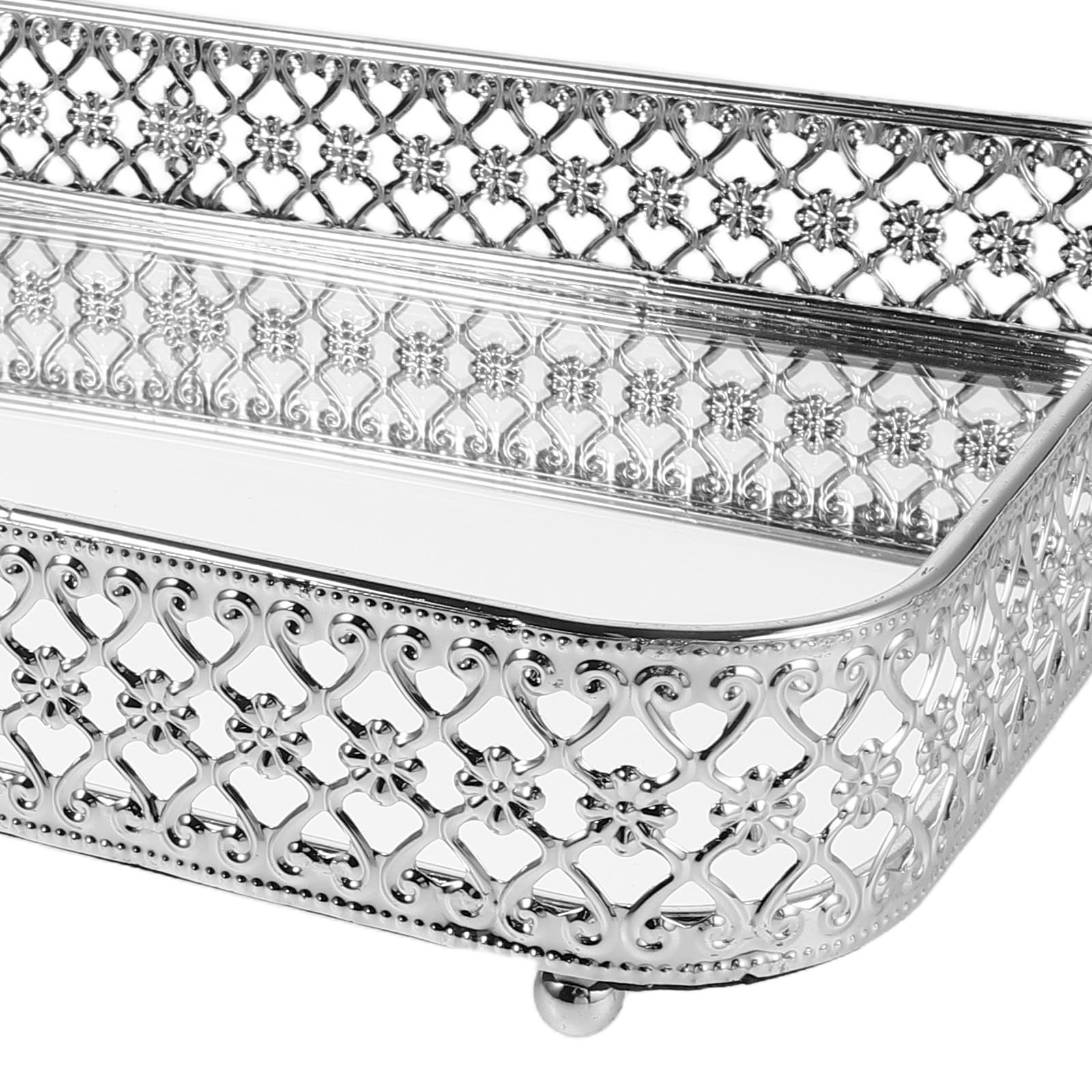 Amosfun Bandeja Decorativa Rectangular de Metal Solución Versátil para Almacenamiento Superficie Espejo Plata, Fácil de Limpiar y Reuniones Familiares y Restaurantes