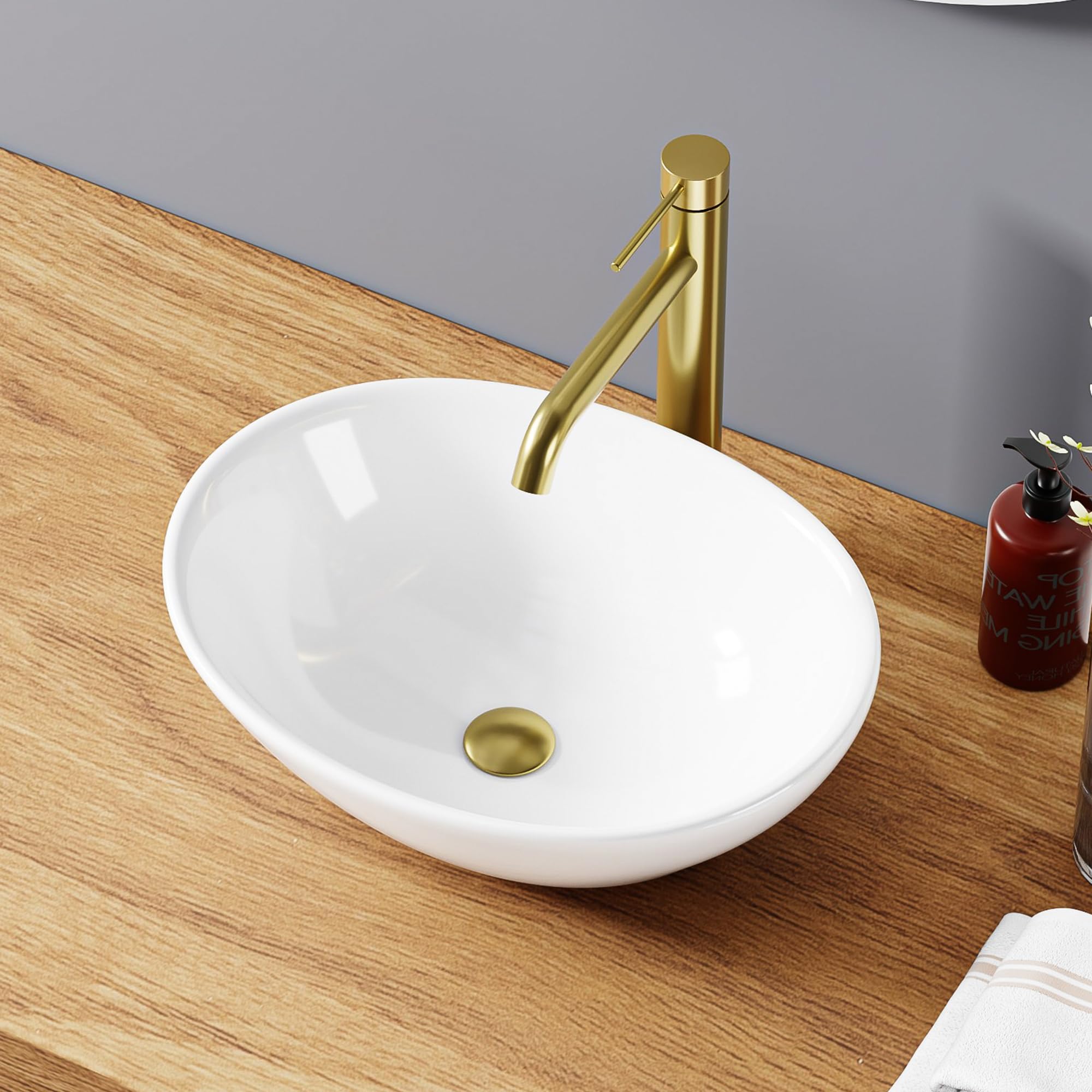 Lavabo ovale bianco 41,5 x 33,5 x 14,5 cm – Lavabo compatto in ceramica lucida – Design intemporale e purificato – ideale per WC, WC e piccoli bagni – facile da applicare e pulire
