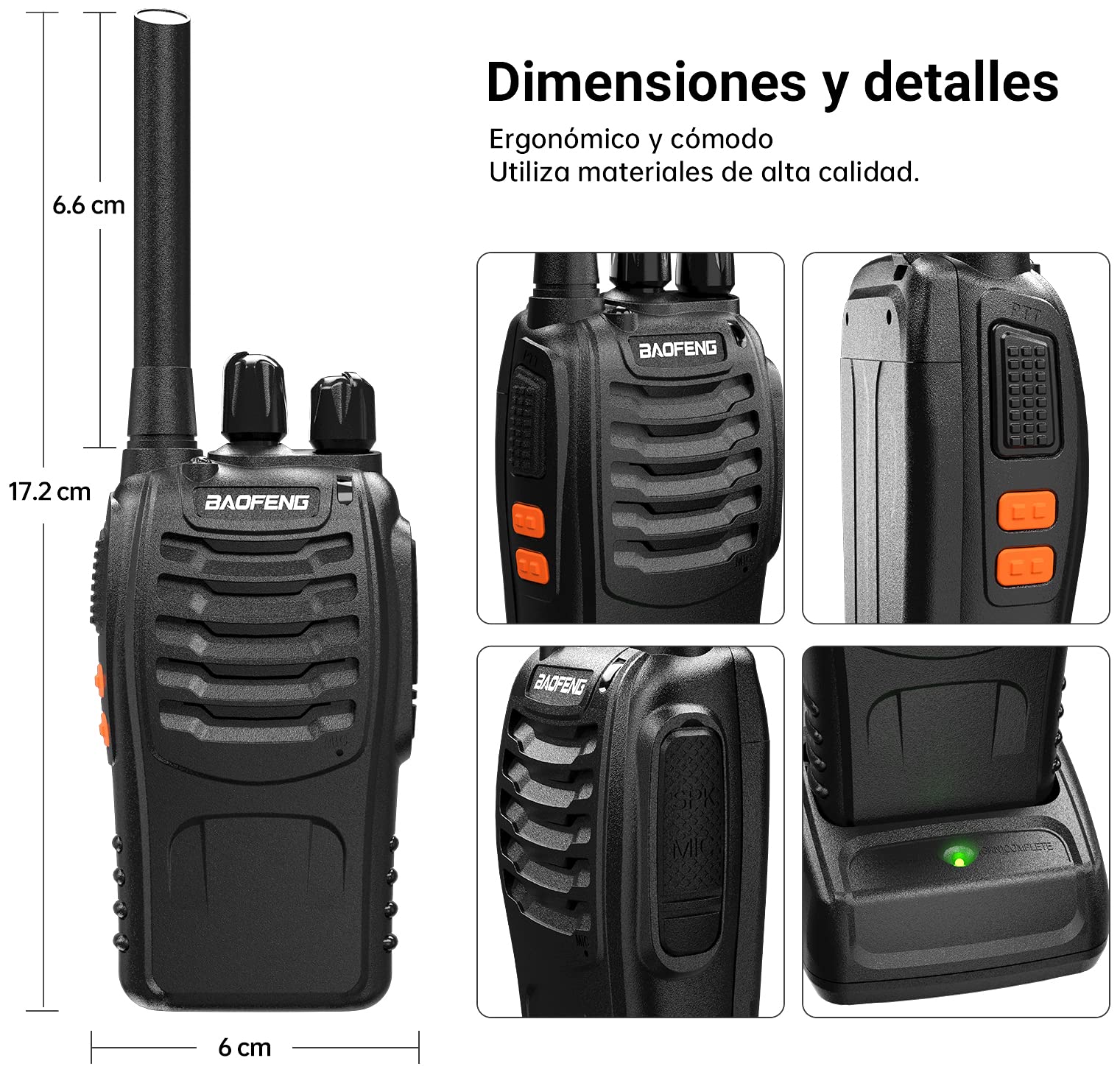 Baofeng Walkie Talkie Profesional PMR Radiocomunicación USB Recargable 16 Canales de Larga Distancia Portátil Walkie Talkies con Auriculares y Luz LED (Negro, 1 Pare) — view 6