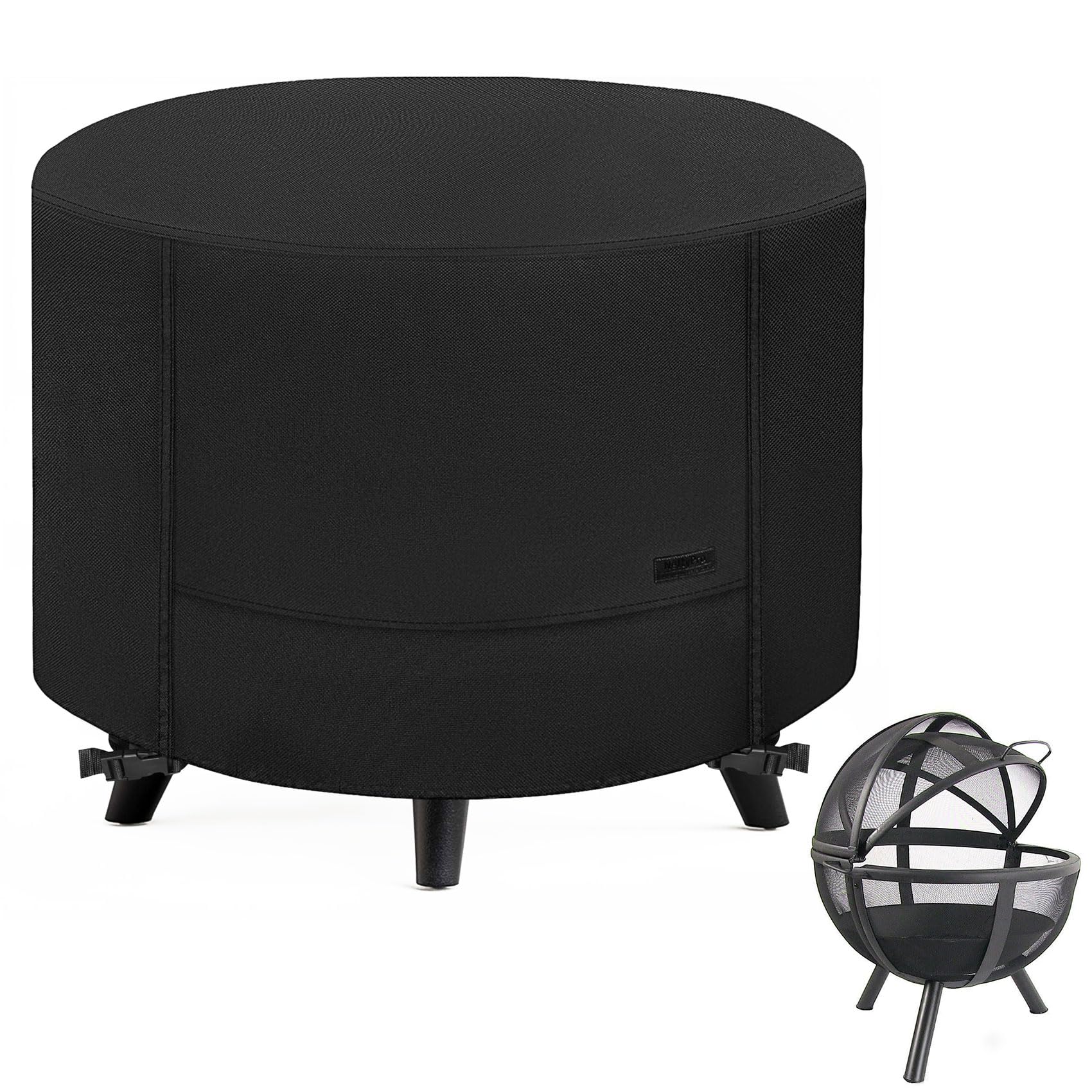 NettyPro Fire Pit Cover Round Waterproof Outdoor Firepit Cover for for Ikuby Ball Globe Patio Fireplace, 33 x 31 inch, Black