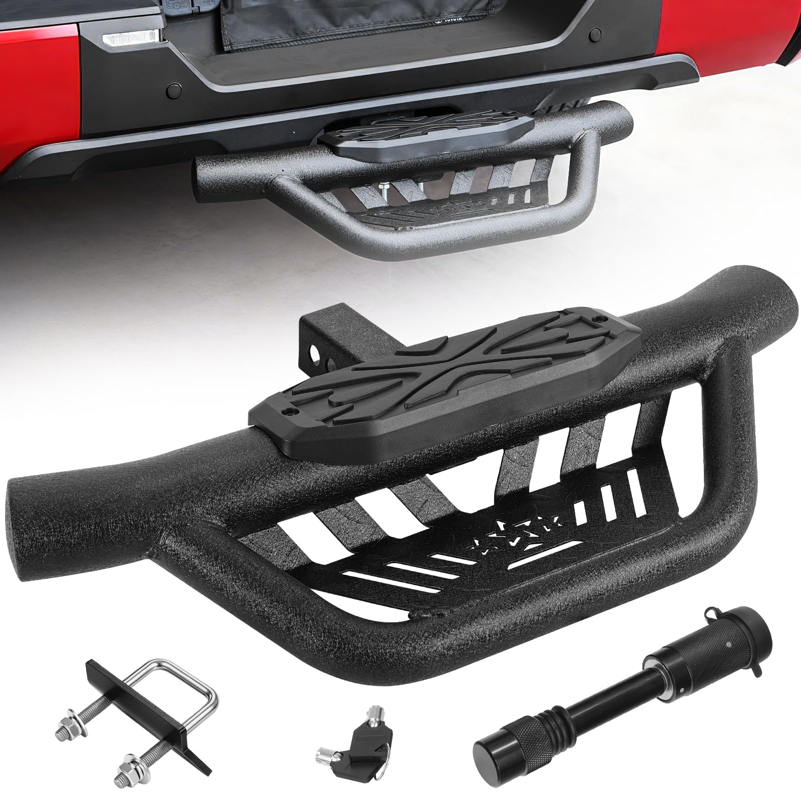 OTHOWE Double Layer Tow Hitch Step for 2 Hitch Receiver Carbon Steel with Dual-Stage Black Powder Anti-Slip Trailer