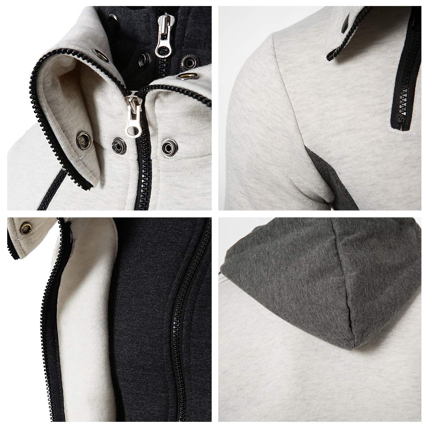 Qpngrp Mens Fleece Jacket Slim Fit Double Zipper Hoodies Men