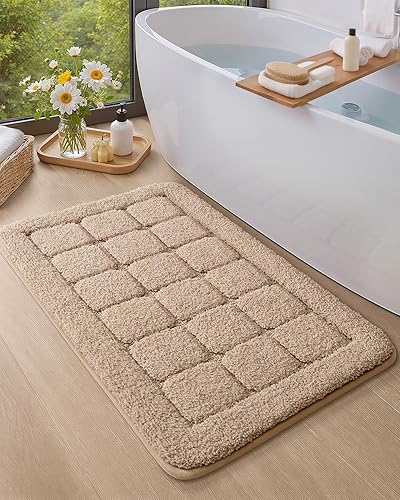 Color&Geometry Alfombra de baño ultrasuave, antideslizante, lavable a máquina, con respaldo de goma, alfombra absorbente de felpa esponjosa para