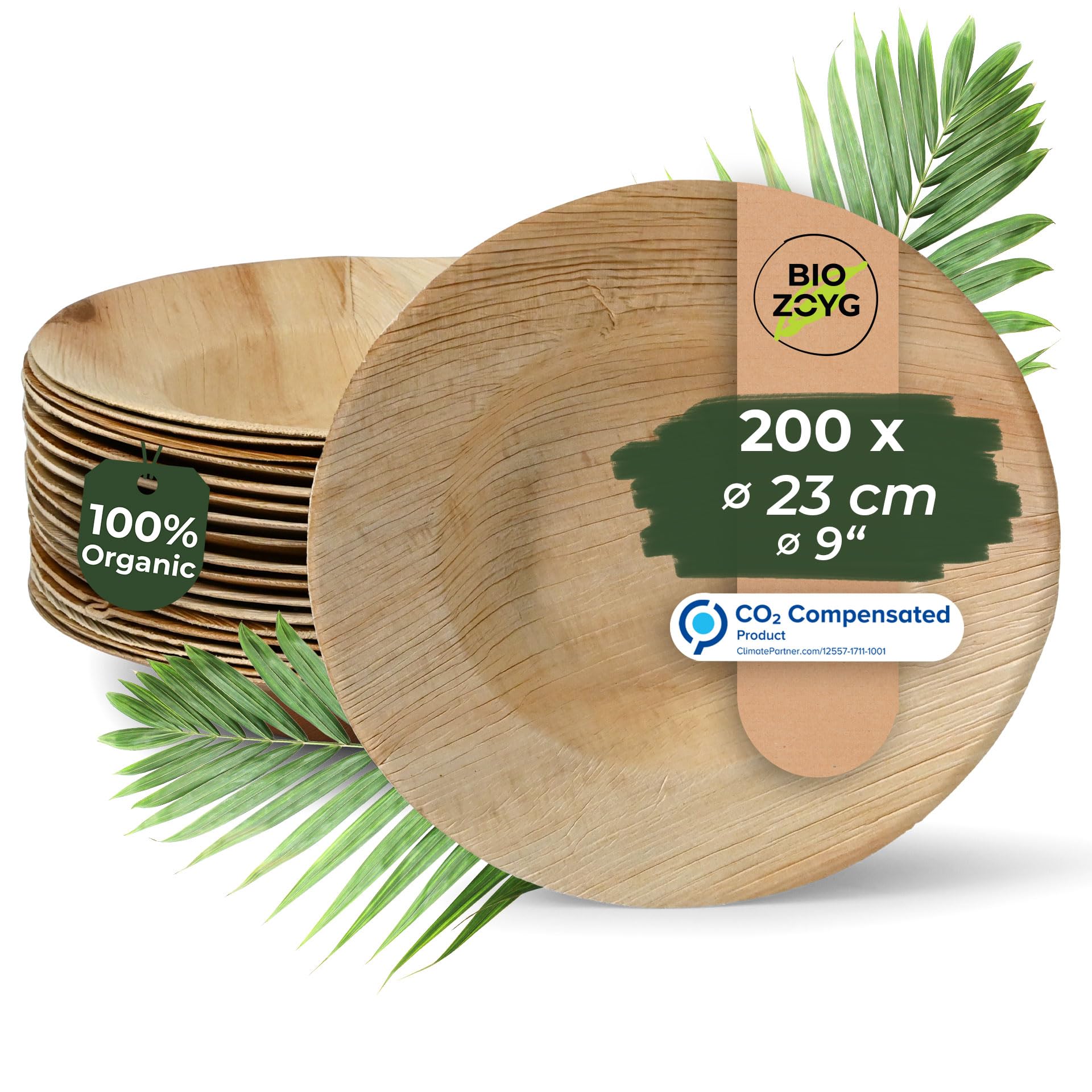 BIOZOYG Palmware - Wysokiej jakosci jednorazowe talerze na przekaski glebokie I okragle 23 cm 200 sztuk Miska na przekaski Naczynia z lisci palmowych Talerz do makaronu Miska do salatki I kompostowalne naczynia jednorazowe biodegradowalne