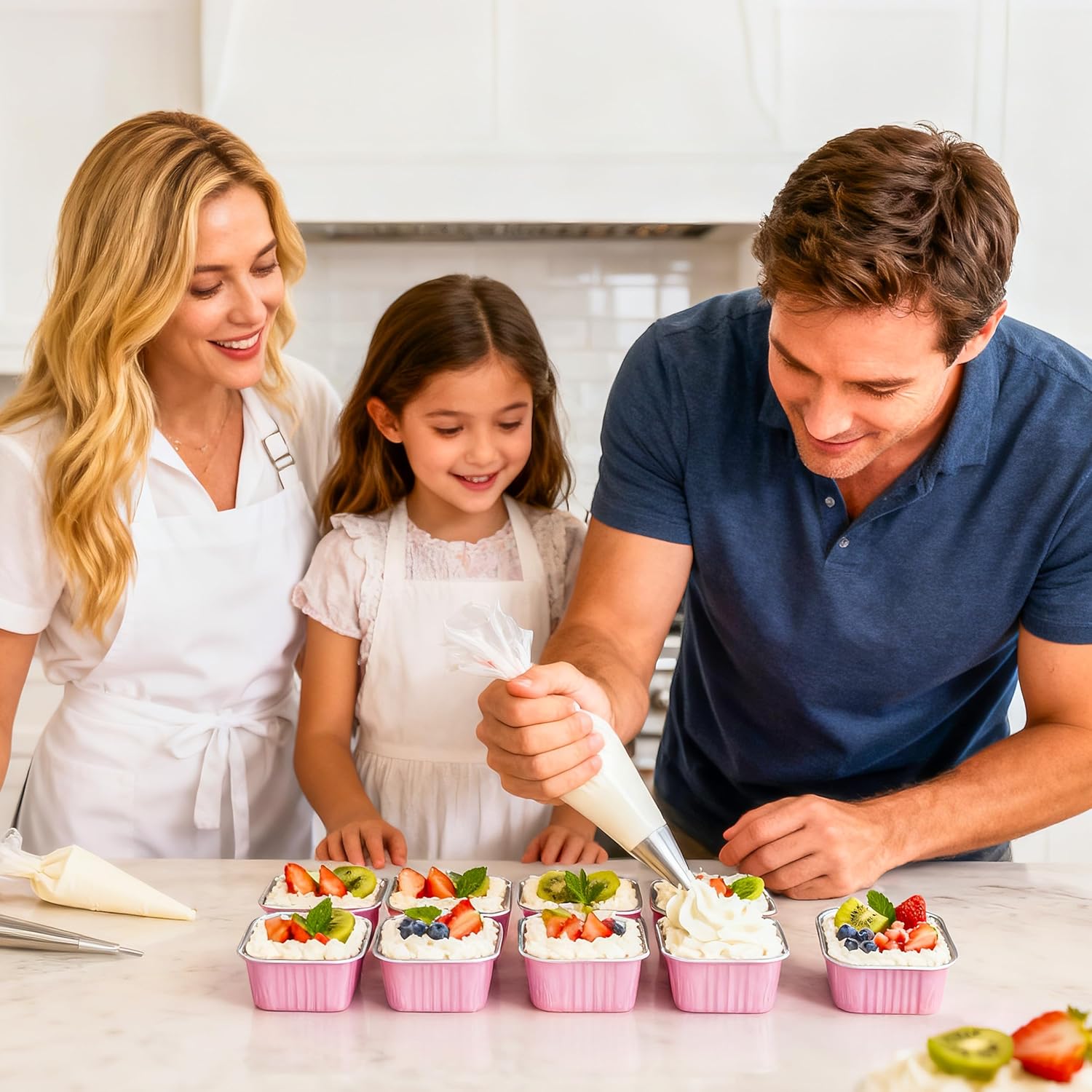 50 Pack Mini Cake Pans with Lids and Spoons Small Aluminum Foil Pans Square Baking Cups Disposable Ramekins Cupcake Liners for Brownie Pie (Pink, 5 oz) - Image 7