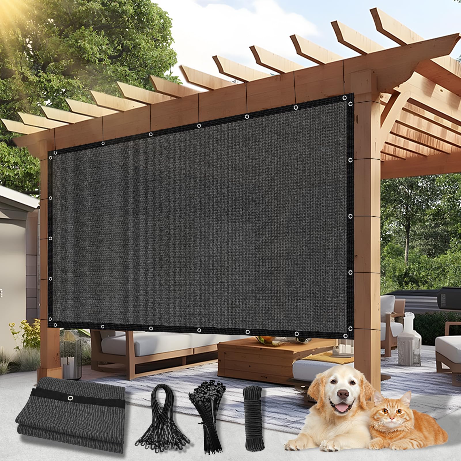 8'X19' (Black) Heavy Duty Mesh Tarp Net Sail Sun Shade Awning And Fence Screen Patio And Canopy Cover