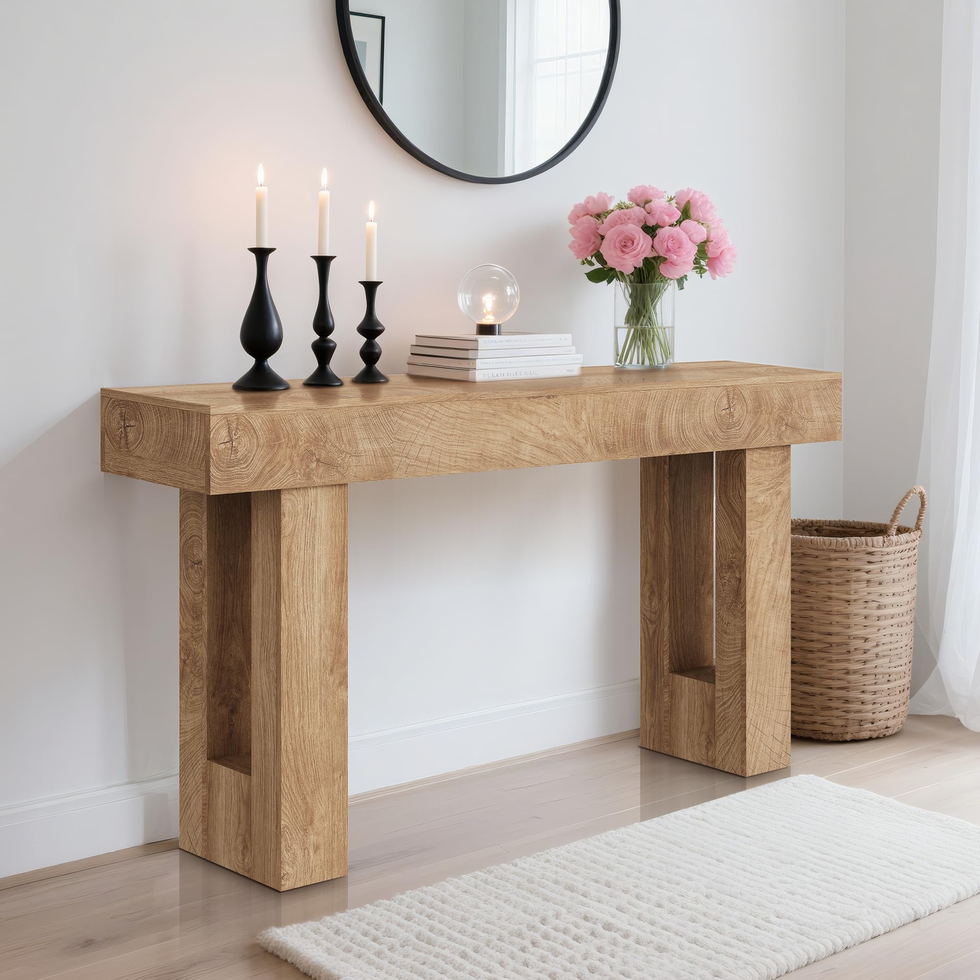 CuteHairy Rustic Console Table, 160 cm Narrow Hallway Table in Oak Finish, Farmhouse Sofa Table for Living Room or Entrance Hall, Wooden Console Table for Small Spaces, 160 x 35 x 85 cm, Natural