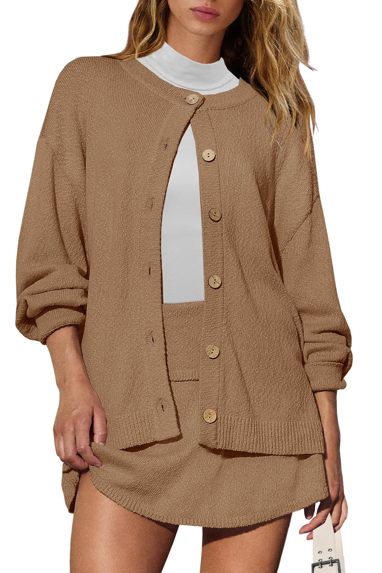 Panadila Womens Sweater Skirt Set 2 Piece Outfits Sweater Skort Set Lounge Cardigan and Knit Skirt Matching Outfits