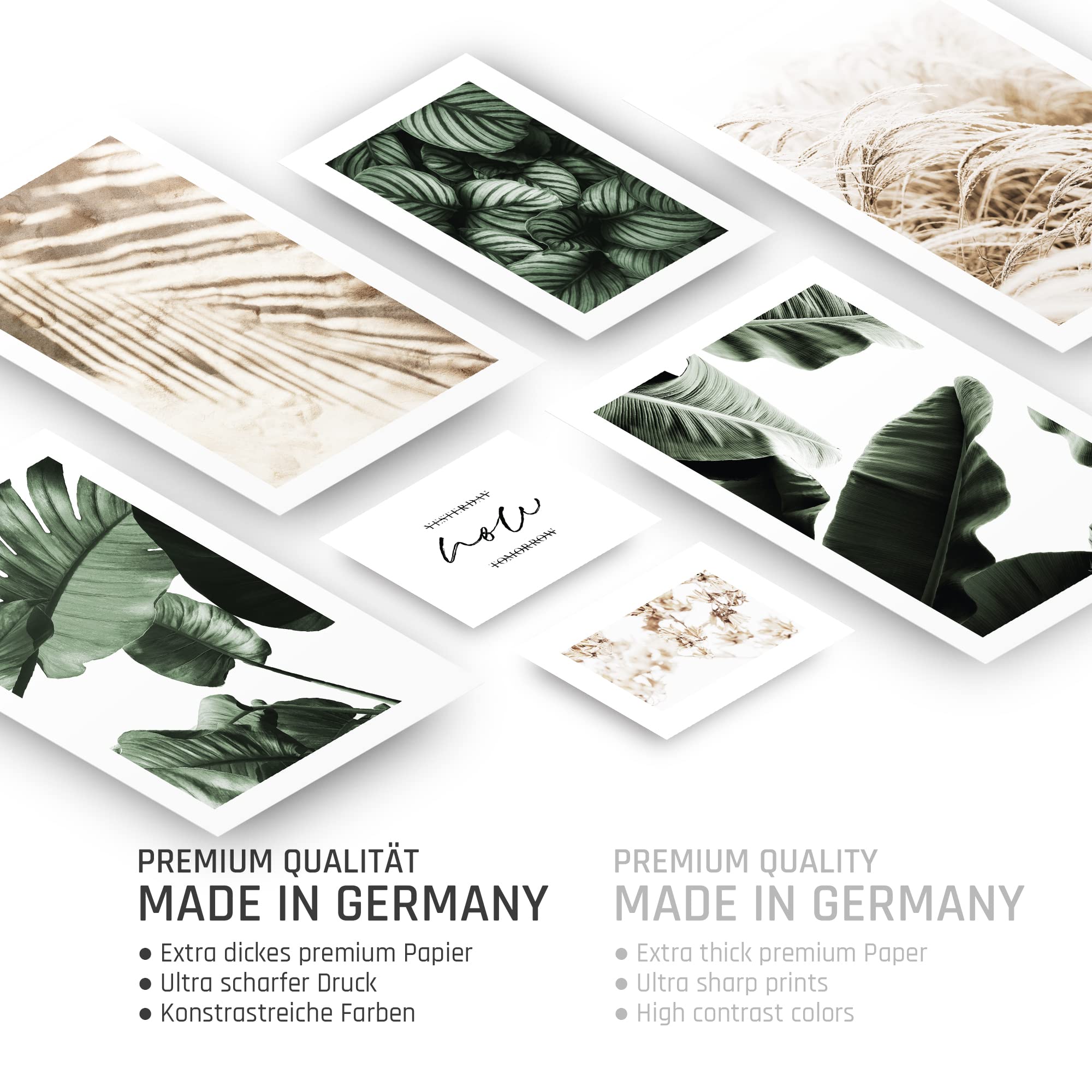 BLCKART Botanic Green Beige Poster Set – 7-teilig, Beidseitig Bedruckt, DIN A3/A4/A5, Für Moderne Wanddeko